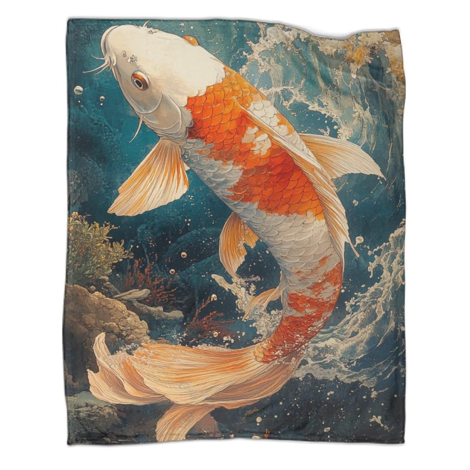 Couverture douce moelleuse flanelle motif carpe 3D jeté de canapé polaire 150x200 cm