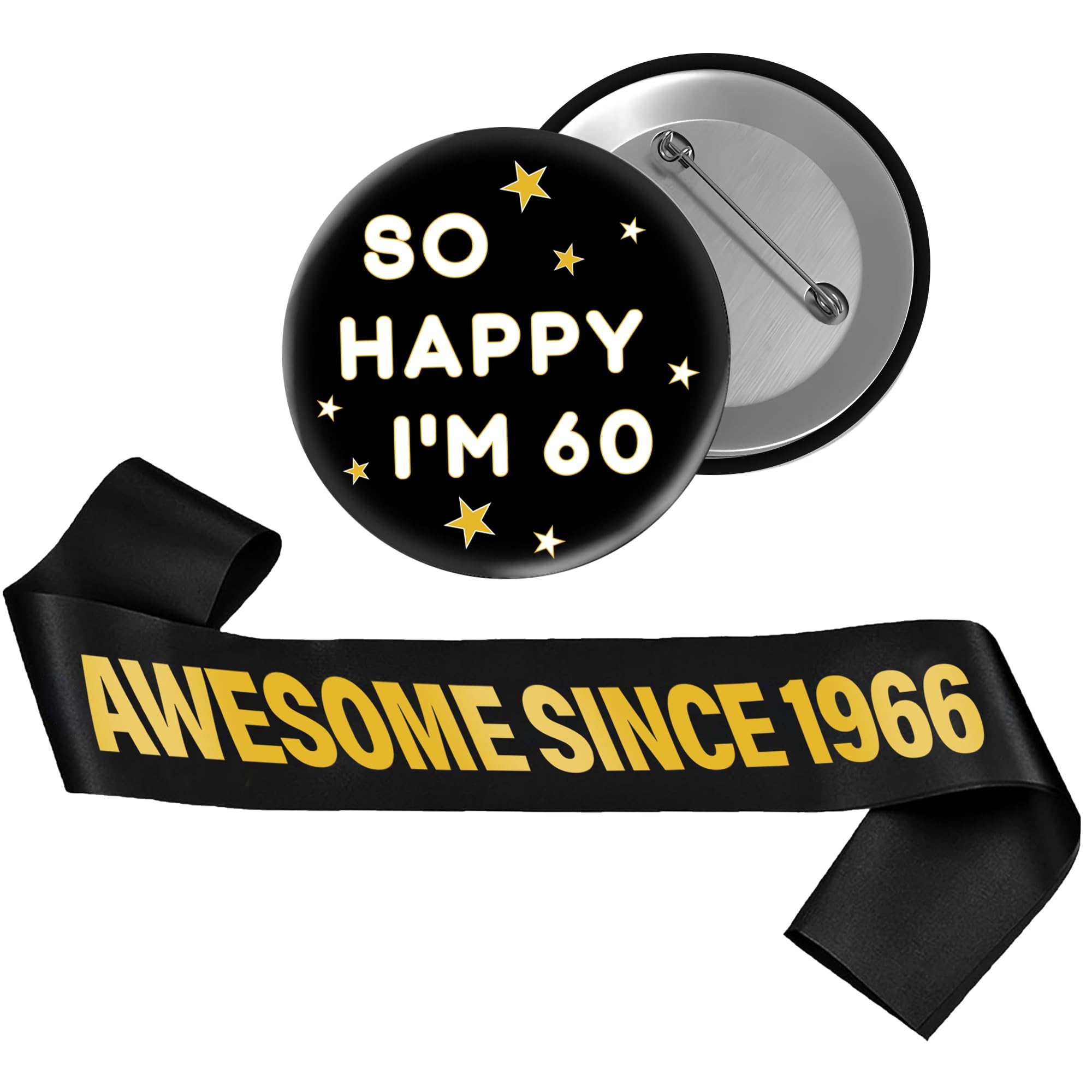 60th Birthday Decorations Gift Men - 2 Pcs Black Gold Awesome Since 1966 Sash So Happy Im 60 Today Badge Party Supplies Gift for Men Women 60 Year Old Birthday Party Accessories — image 1