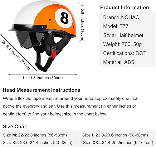 Miniatura 6 de Medio casco de motocicleta con visera para adultos y jóvenes, cascos retro aprobados por DOT para hombres y mujeres, compatibles con ciclomotor,