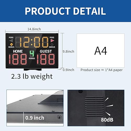 Miniatura 3 de LUCKY TIME Electronic Basketball Scoreboard with Buzzer, Digital Scoreboard with Remote,Portable Score Keeper Battery Powered High-Bright Score