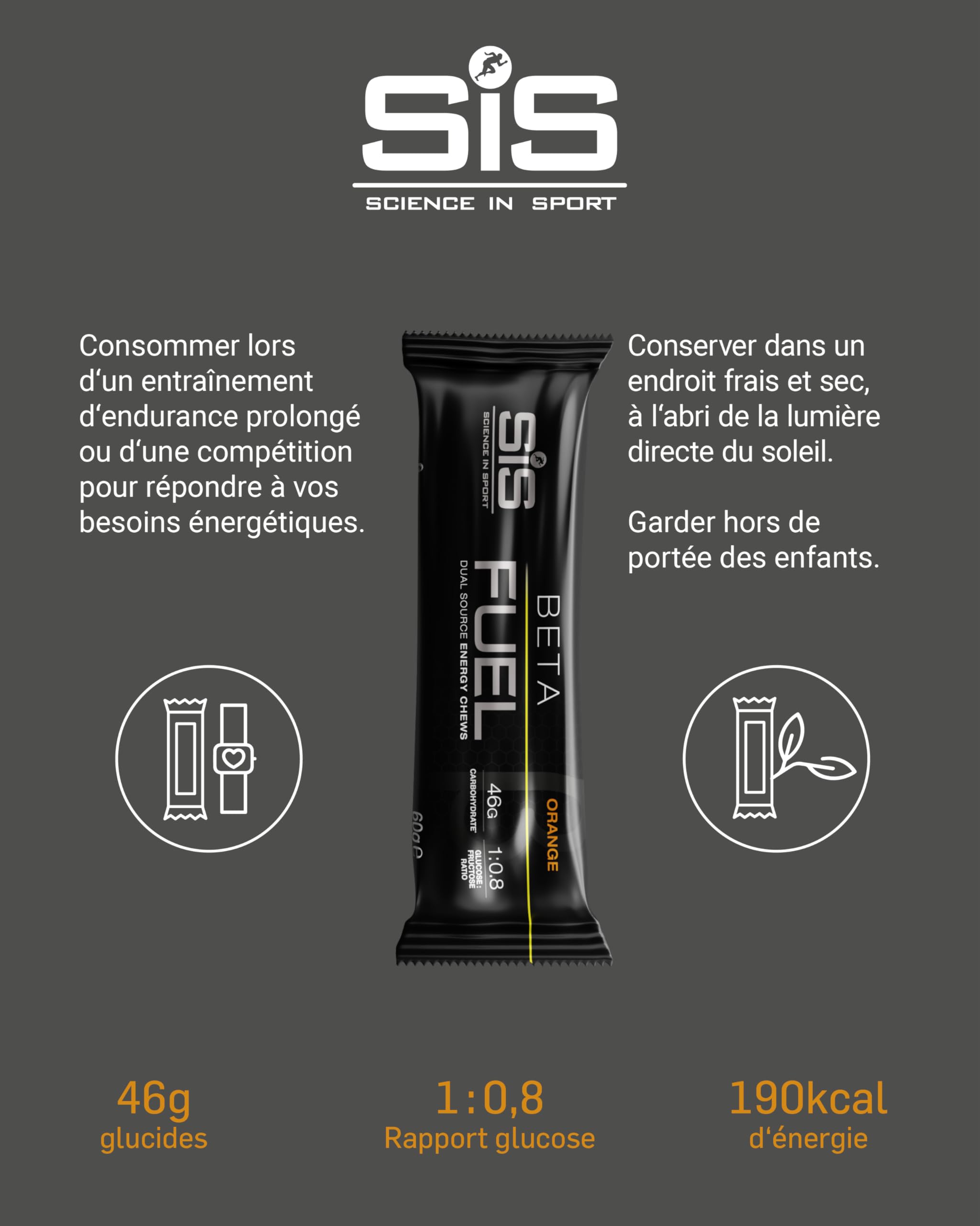 Science in Sport BETA Fuel Barres 20 x 60g Orange - Barres énergétiques véganes avec 46g de glucides, délicieuses barres comme source e d’énergie pour l’entraînement de force