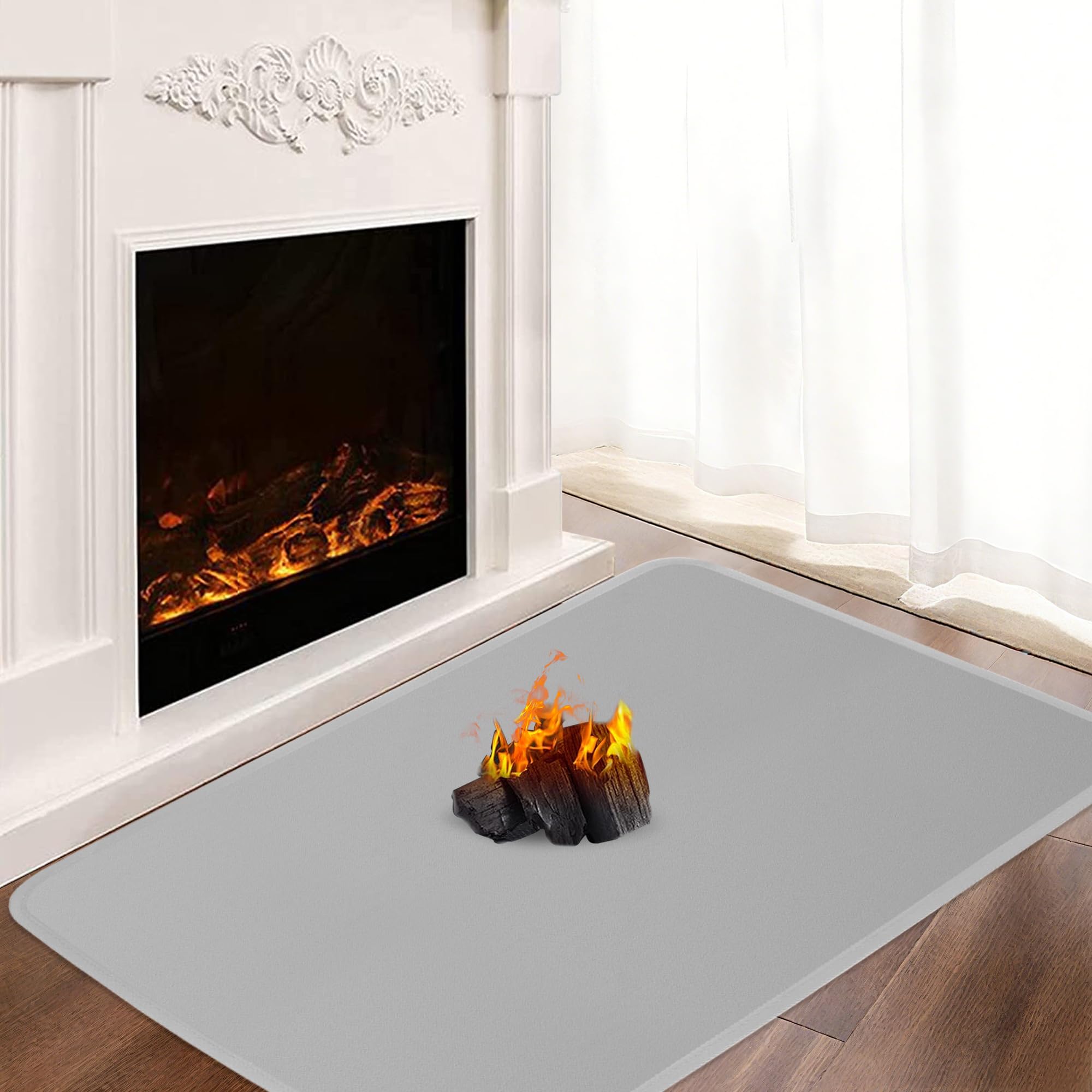 Khongoo Grey Hearth Rugs For Fireplaces, 150X80x0.1cm Fireproof Mat, Hearth Pads For Wood Stove Fireplace Indoor Outdoor, Fireplace Mat Protects Floors Carpets From Sparks Embers,
