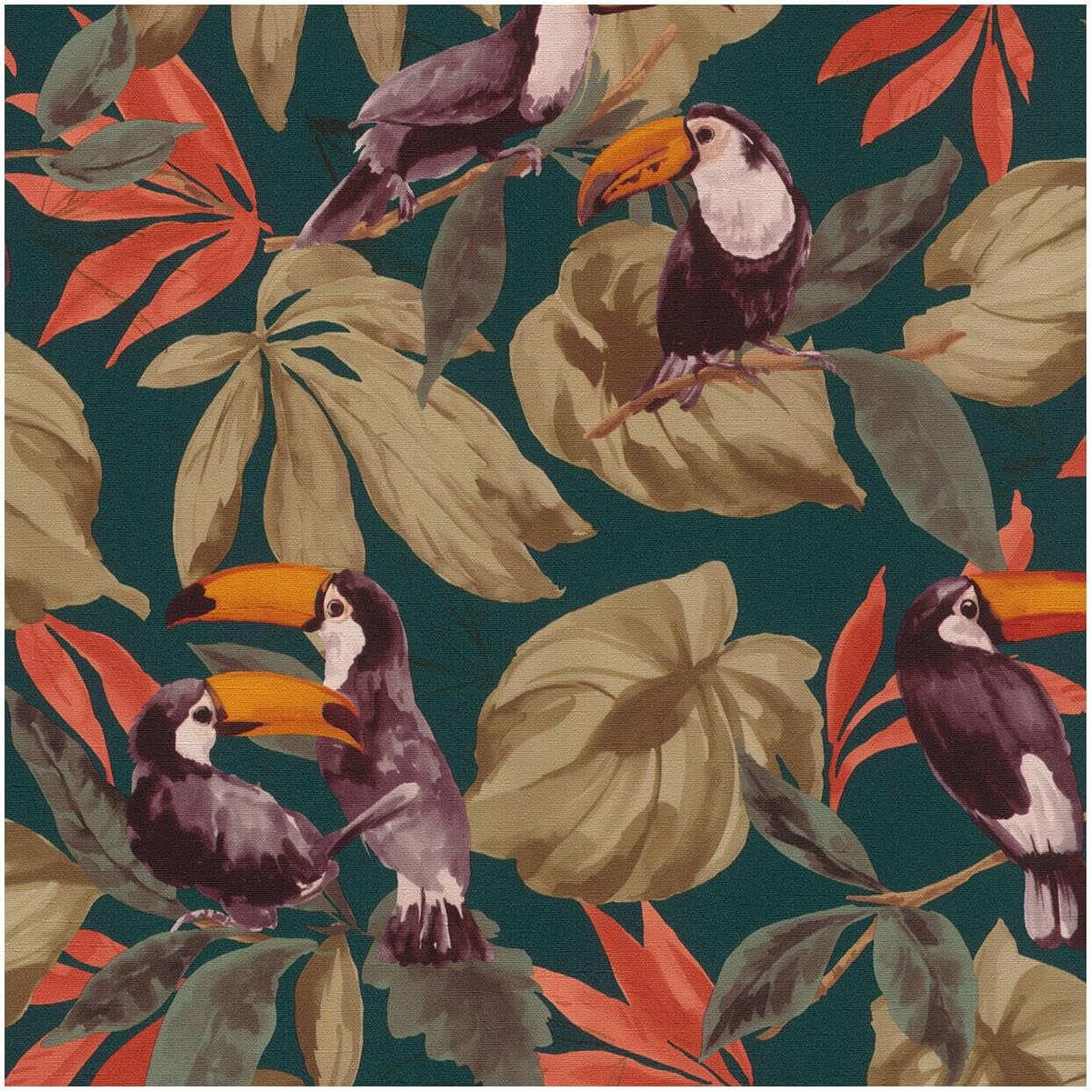YöL Tropical Toucan Bird Wallpaper Teal Jungle Leaf Design Colourful Botanical Pattern Vinyl Paste The Wall Bold Feature Wall Covering for Living Room Bedroom Home Decor