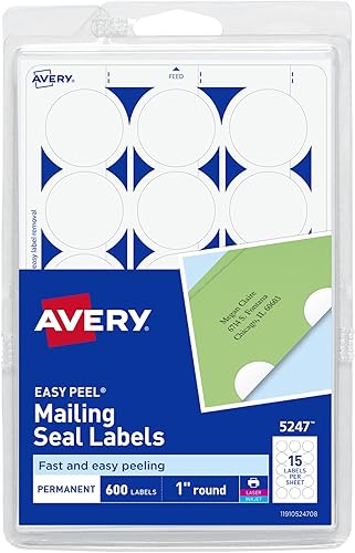 Avery Sellos de correo etiquetas redondas de 1 pulgada blanco 600 etiquetas de correo imprimibles 05247