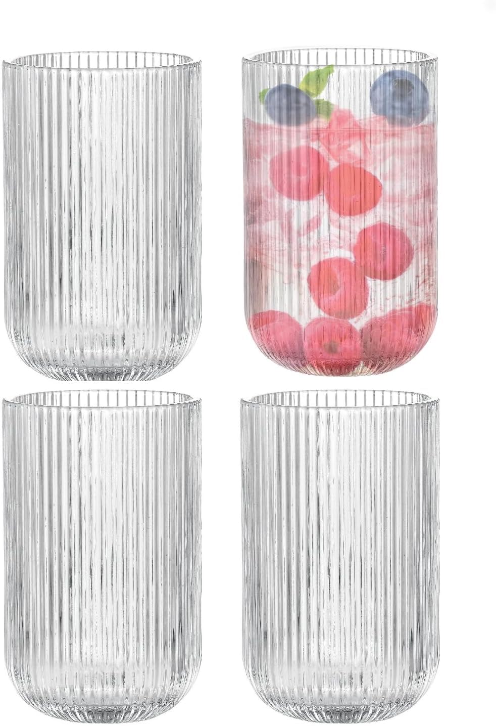 Zoha Relief Crystal Gläser 8er Set – 400 ml Teegläser | Trinkgläser für Heiß- und Kaltgetränke | Design Riffle Glass Kaffeebecher | Glasbecher für Cocktail, Eiskaffee und Saft | Spülmaschinengeeignet