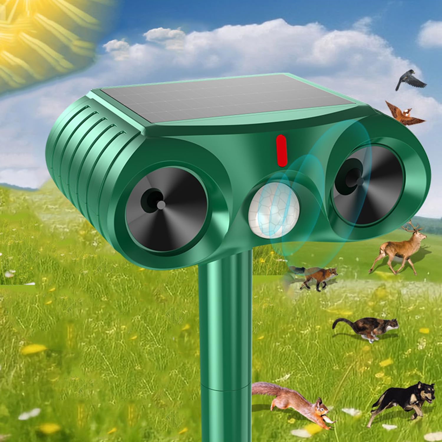 Kimroxi Cat Deterrents for Gardens Solar & USB Powered Cat Scarer Ultrasonic Cat Repellent Waterproof Animal Repeller Wide Range Motion Sensor Outdoor for Dog Fox Deer Rabbit Squirrels Farm