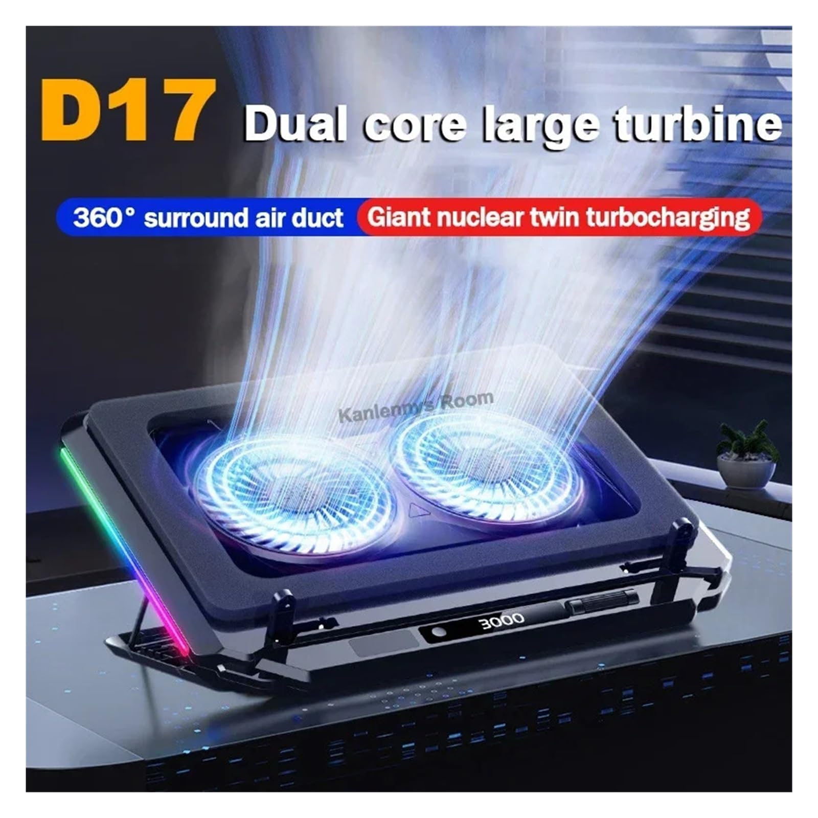 Base di Raffreddamento for Laptop da Gioco D17 for Supporto di Raffreddamento for Notebook da 15-21 '' con Luce 2 Ventole Staffa for Laptop con Schermo LED Regolabile A 5 Angoli