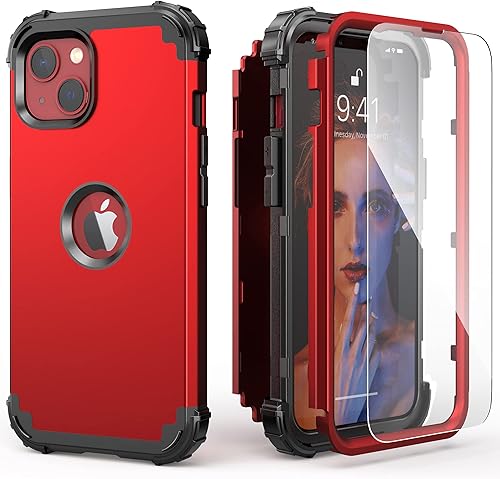 IDweel Funda para iPhone 15 con protector de pantalla de vidrio templado, 3 en 1, a prueba de golpes, delgada, híbrida, resistente, cubierta de