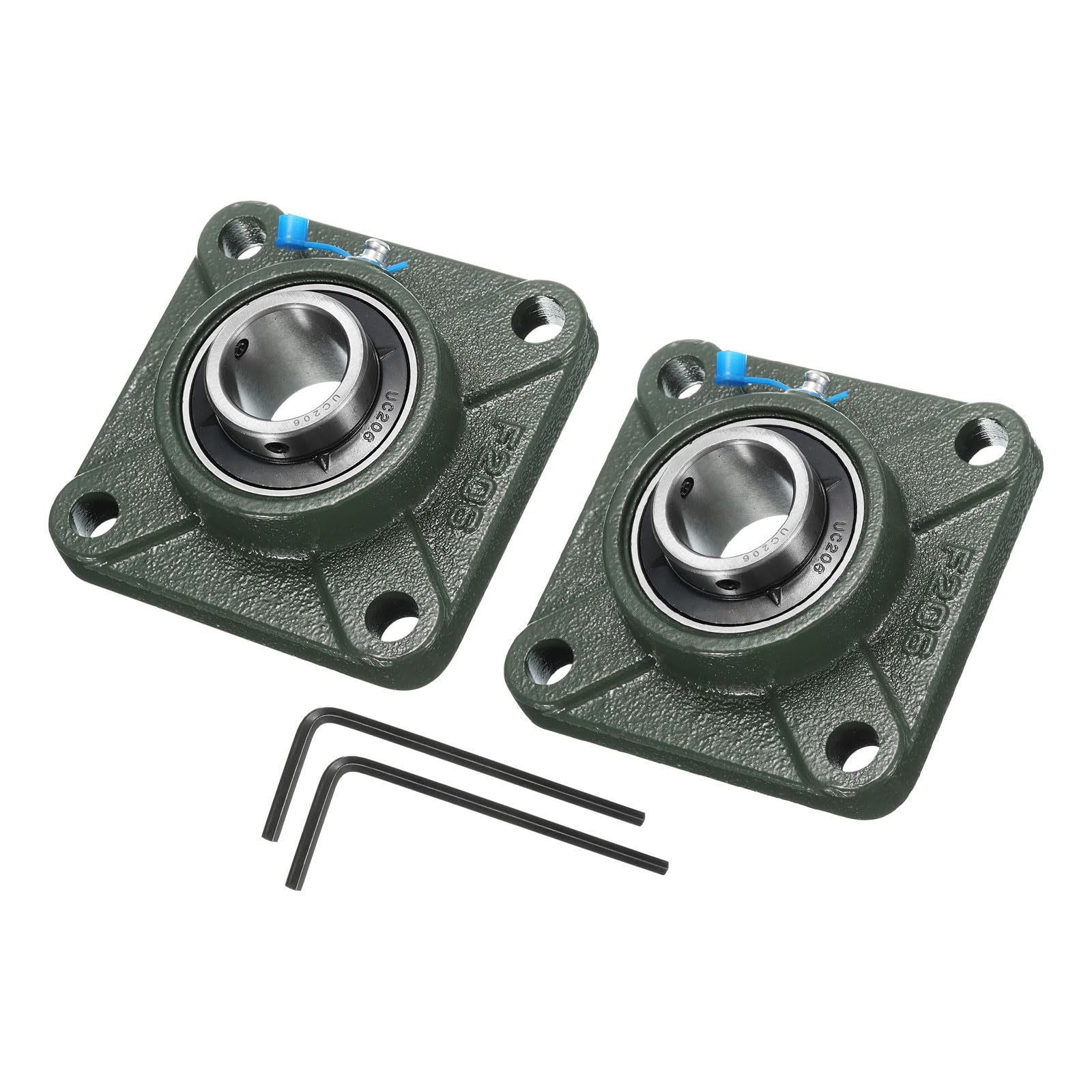 sourcing map 2pcs UCF206 Pillow Block Bearings 30mm Bore Self Alignment, Solid Cast Iron Base Square Flange Mounted Chrome Steel Bearings