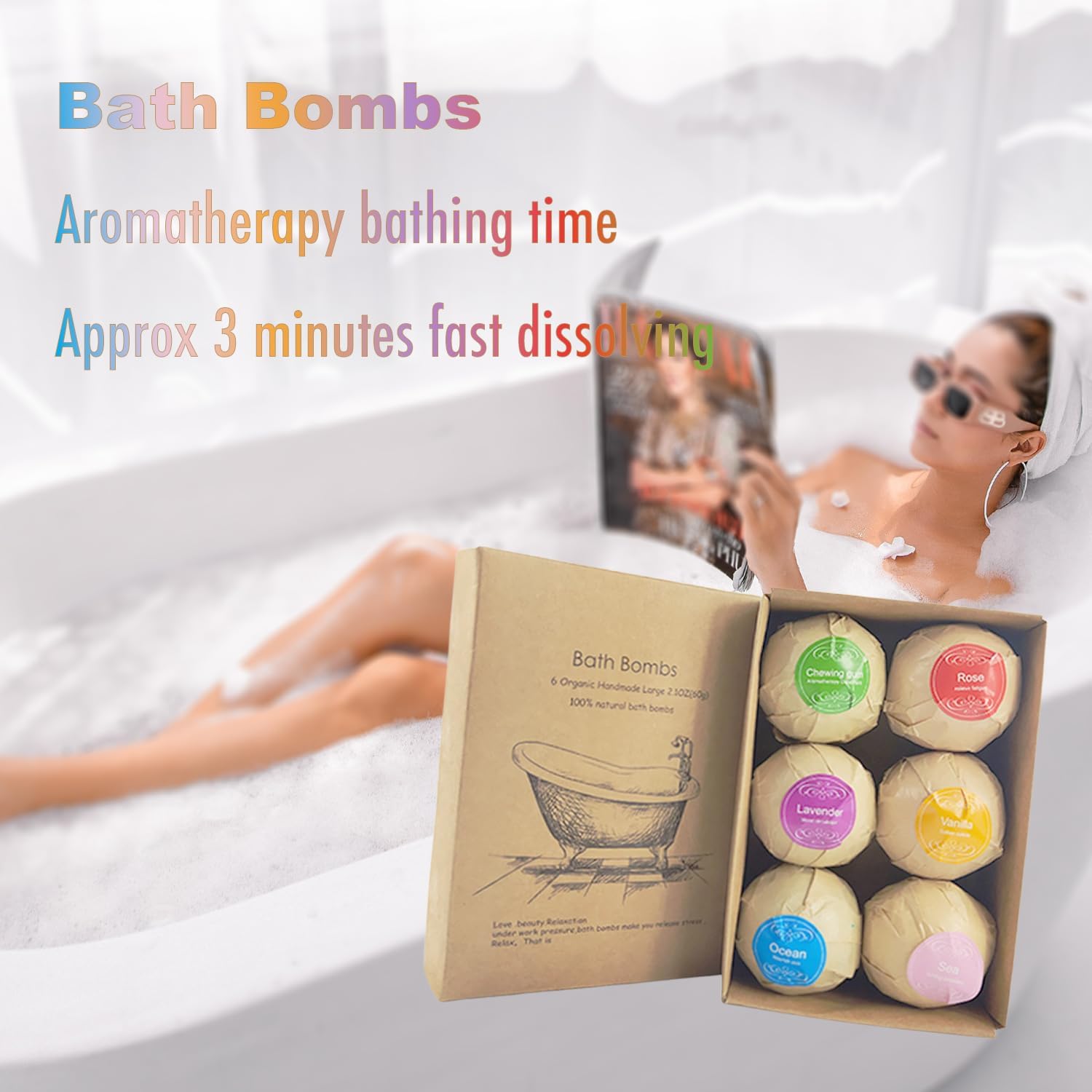 WYNK Bath Bombs Gift Set 6 Pack - Individually Wrapped Fizzy Bath Bombs with Floral Scent & Shea Butter for Soft Skin, Non-Staining Relaxing Aromatherapy Spa Bath - Image 7