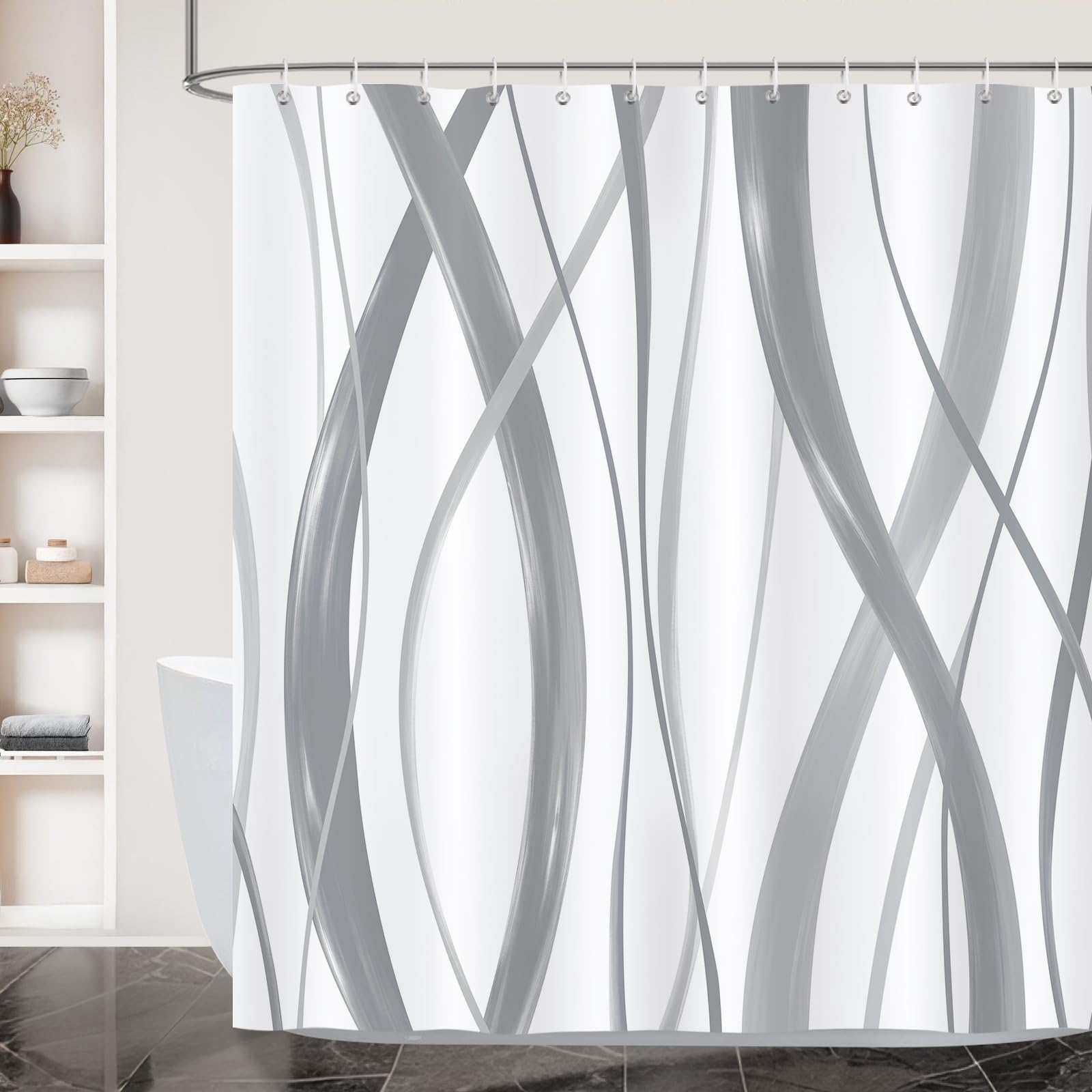 Bonhause Grey Shower Curtain for Bathroom Waterproof 180 x 180 cm