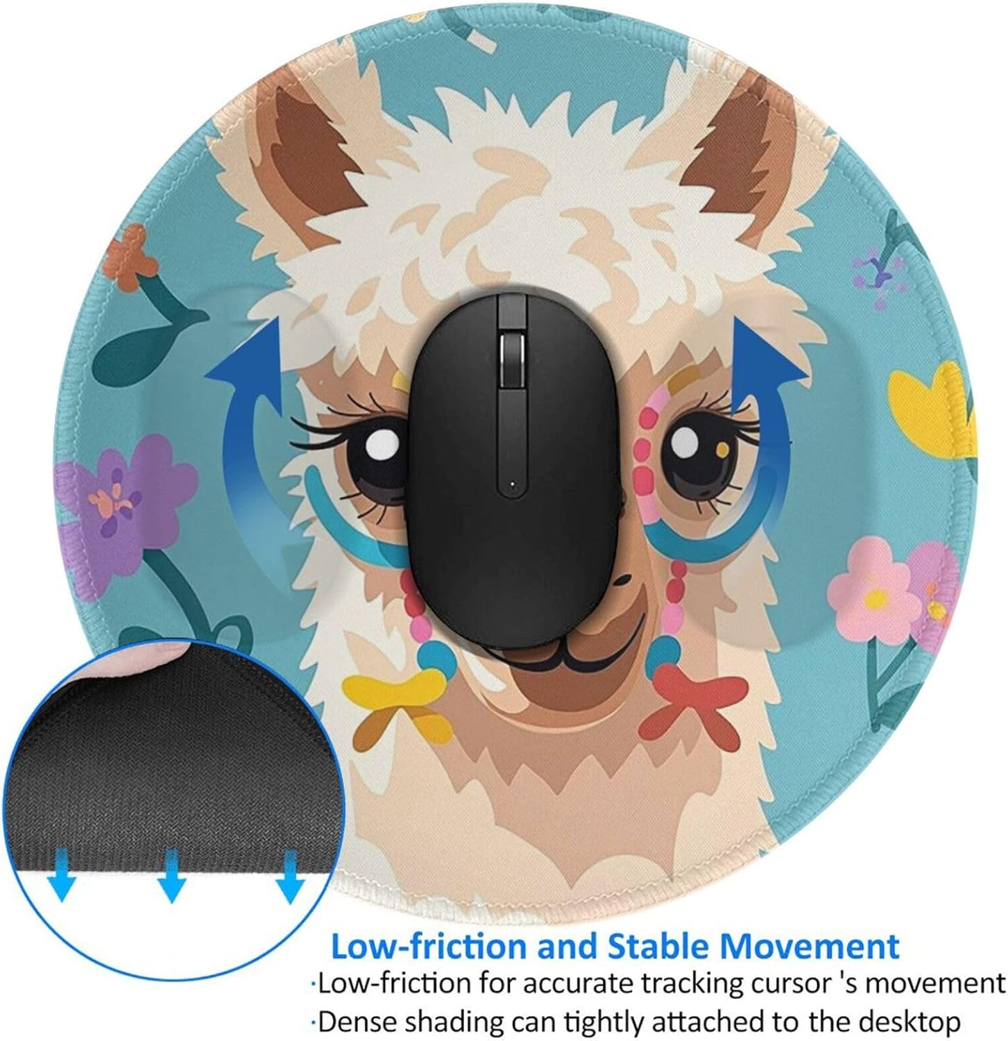 Alpaca Pattern Round Mousepad 8 Inch Waterproof Non-Slip Mousemat Funny Small Gaming Mousepad with Rubber Base and Stitched Edge Desk Decor Accessories for Home Office Work image 4