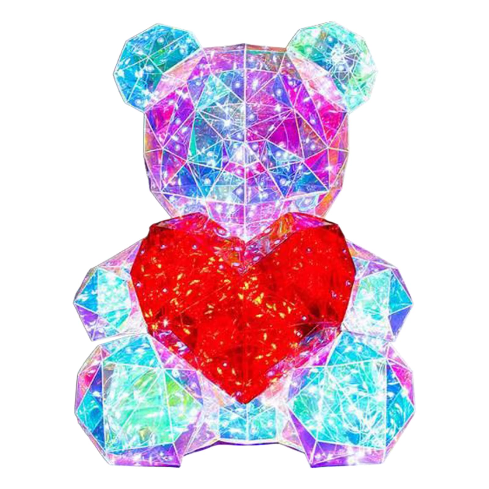 Leuchtbär bunt mit rotem Herz Geburtstagsgeschenke Valentinstag Deko Schlafzimmer Kindergeburtstag