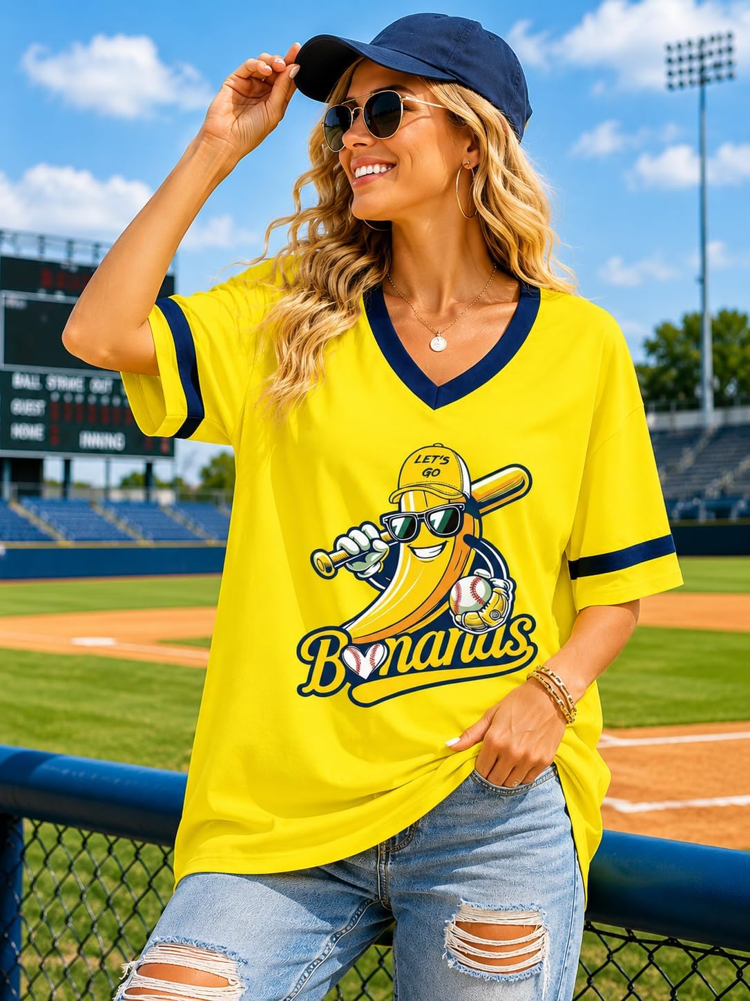 Baseball Shirts for Women Oversized Baseball V Neck Team Tshirt Game Day Fan Casual Short Sleeve Top