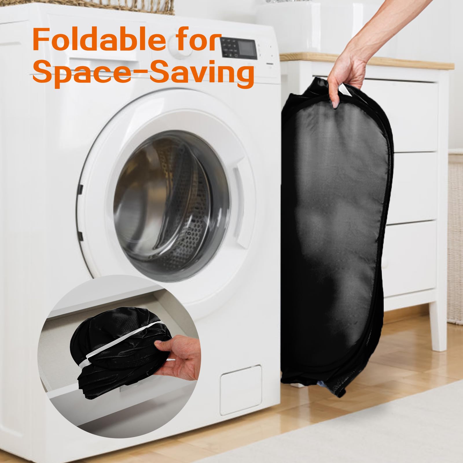 Diggoour Durable Collapsible Laundry Baskets, 2 Compartments Pop Up Laundry Hamper with Handy Pocket - Image 4