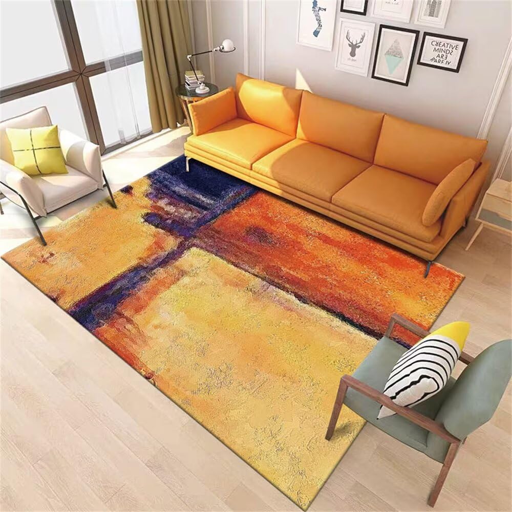 Tapis de salon jaune abstrait 140x200 cm pour sublimer votre entrée et cuisine