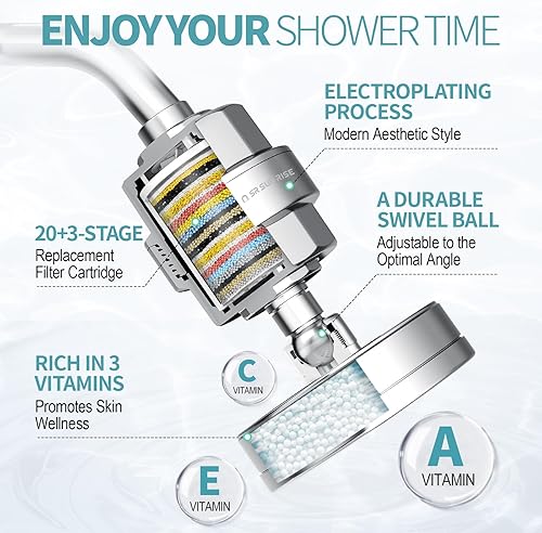 Miniatura 2 de SR SUN RISE Cabezal de ducha filtrado con 3 cartuchos de filtro reemplazables, cabezal de filtro de ducha de 20+3 etapas para agua dura, cabezal de