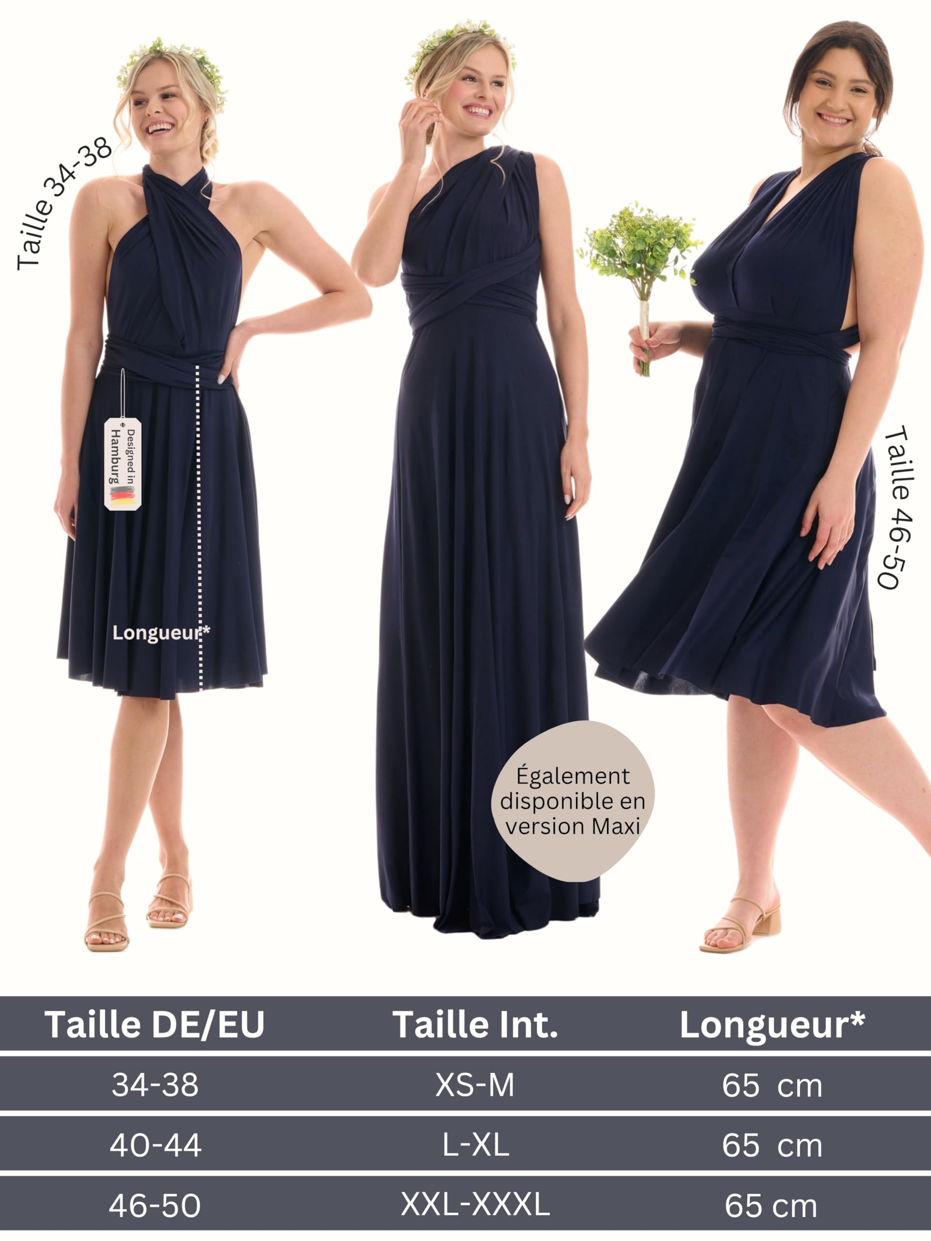 Juvell Robes de Demoiselles d'honneur Courtes Robe Infinity Midi - 1100 | Robe de cocktail élégante, robe de soirée, bal de fin d'année