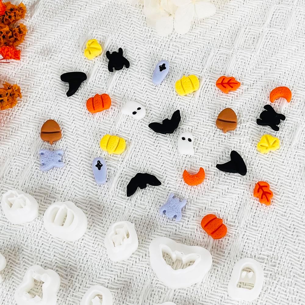 Xaekicr Halloween Polymer Clay Cutters Set - 10Pcs Clay Cutters for Polymer Clay Jewelry, Small Size Clay Tools for Earrings DIY, Fall Pumpkin Bat Witch Hat Molds image 4