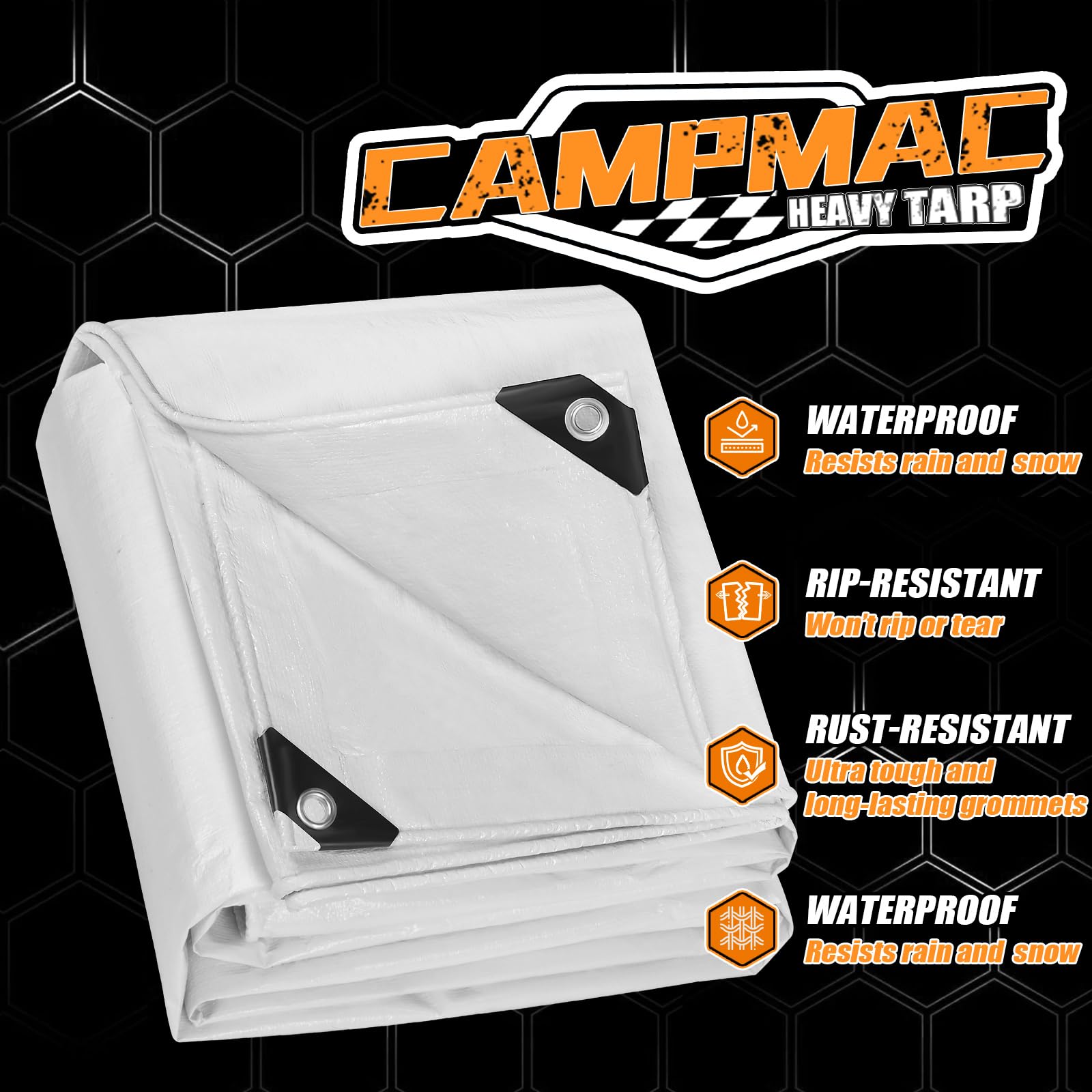 CAMPMAC White Heavy Dut Waterproof Tarp 6' x 8', 10 Mil Thick