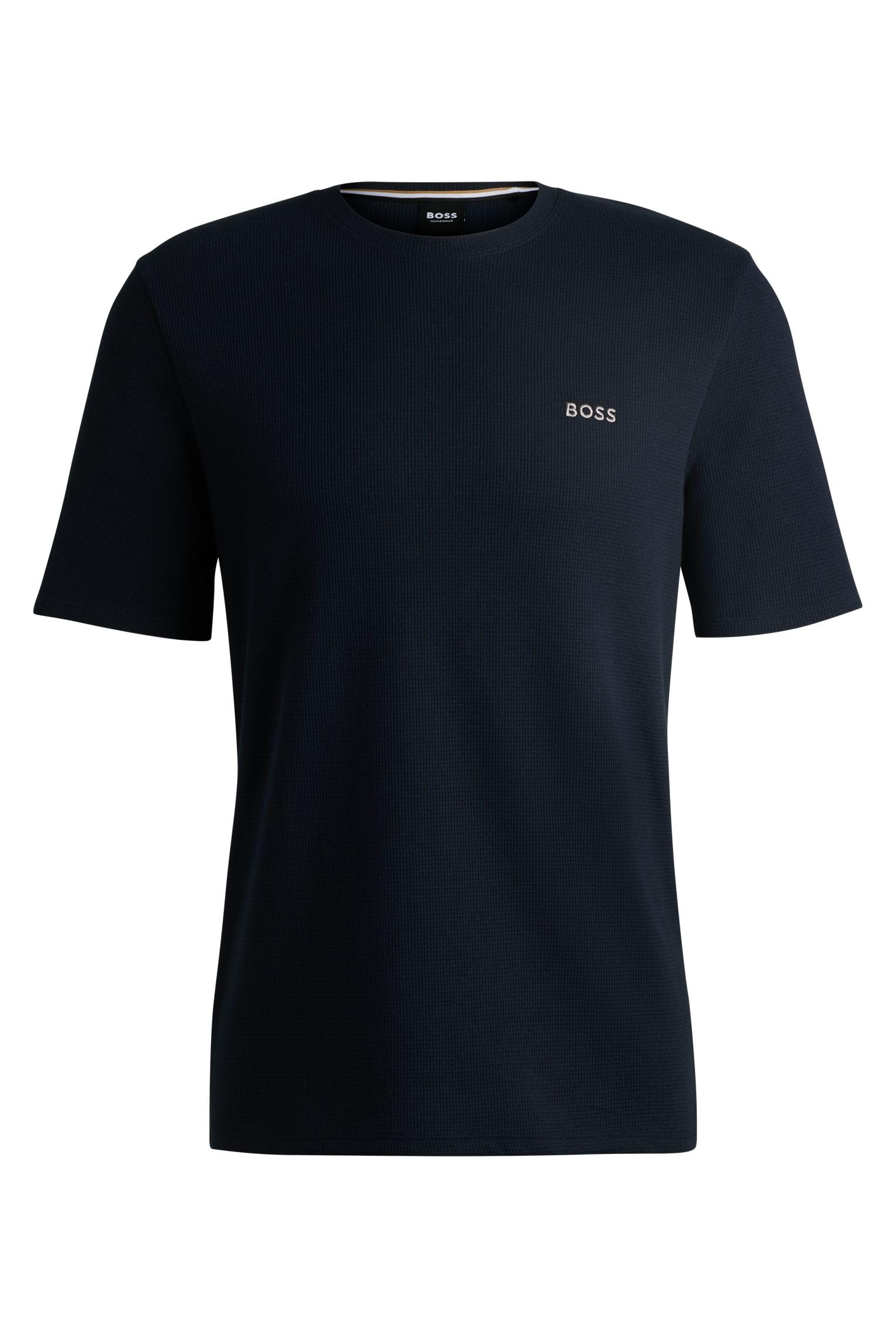 BOSS Mens Waffle T-Shirt Waffle-Structured Pyjama T-Shirt with Embroidered Logo Dark Blue