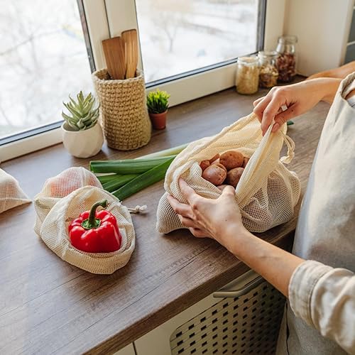 Miniatura 8 de Homimor 11 bolsas reutilizables para productos, bolsas de comestibles reutilizables, bolsa de pan de lino, bolsas de malla para verduras y frutas,