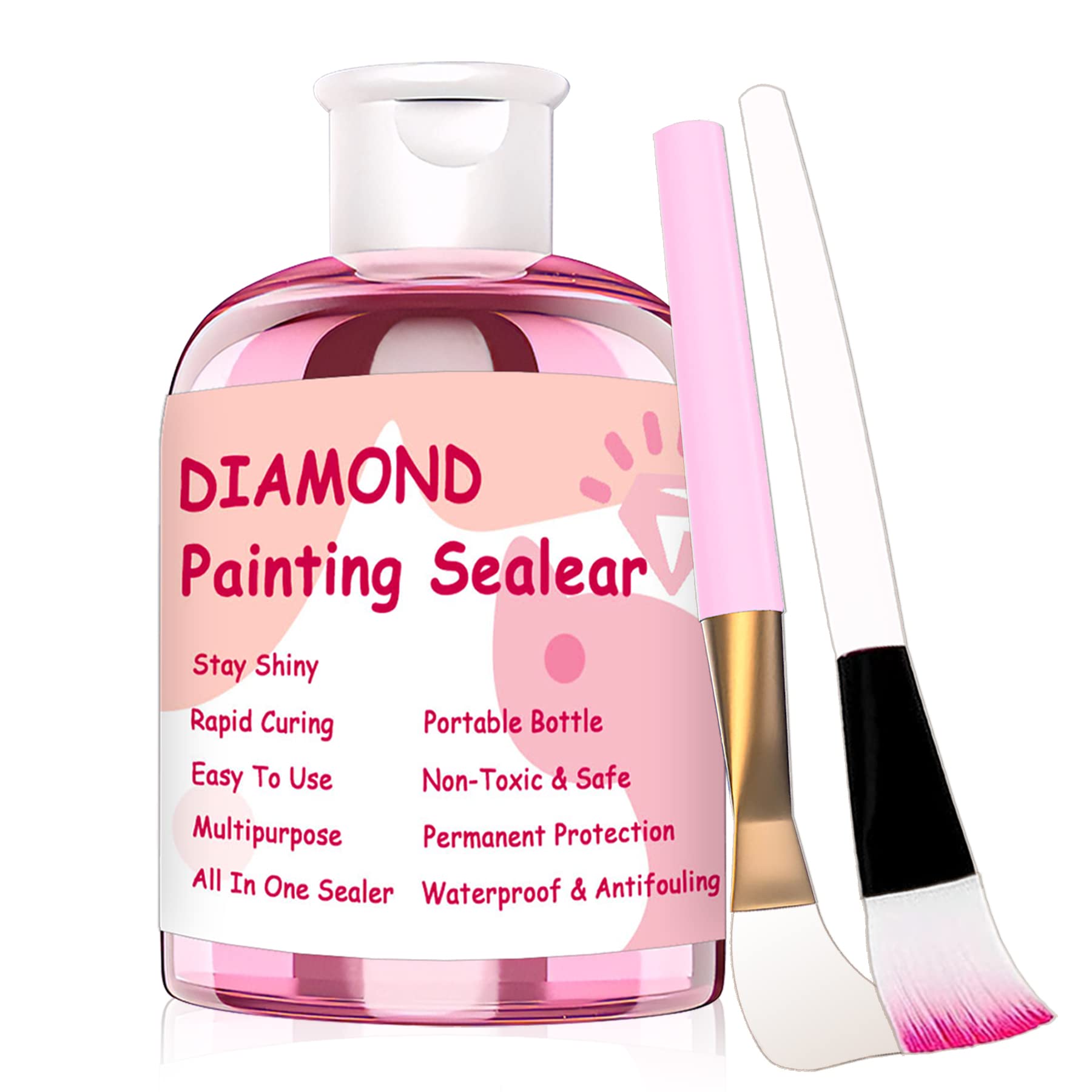 Diamond Painting Sealer 150ML with Brushes, 5D Diamond Painting Glue Sets Permanent Hold & Shine Effect & Protect (1PC)