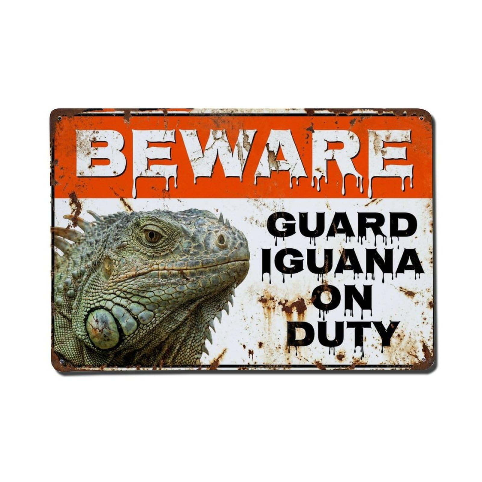 Vintage Funny Iguana Guard Beware of Pet Cabin Metal Tin Sign