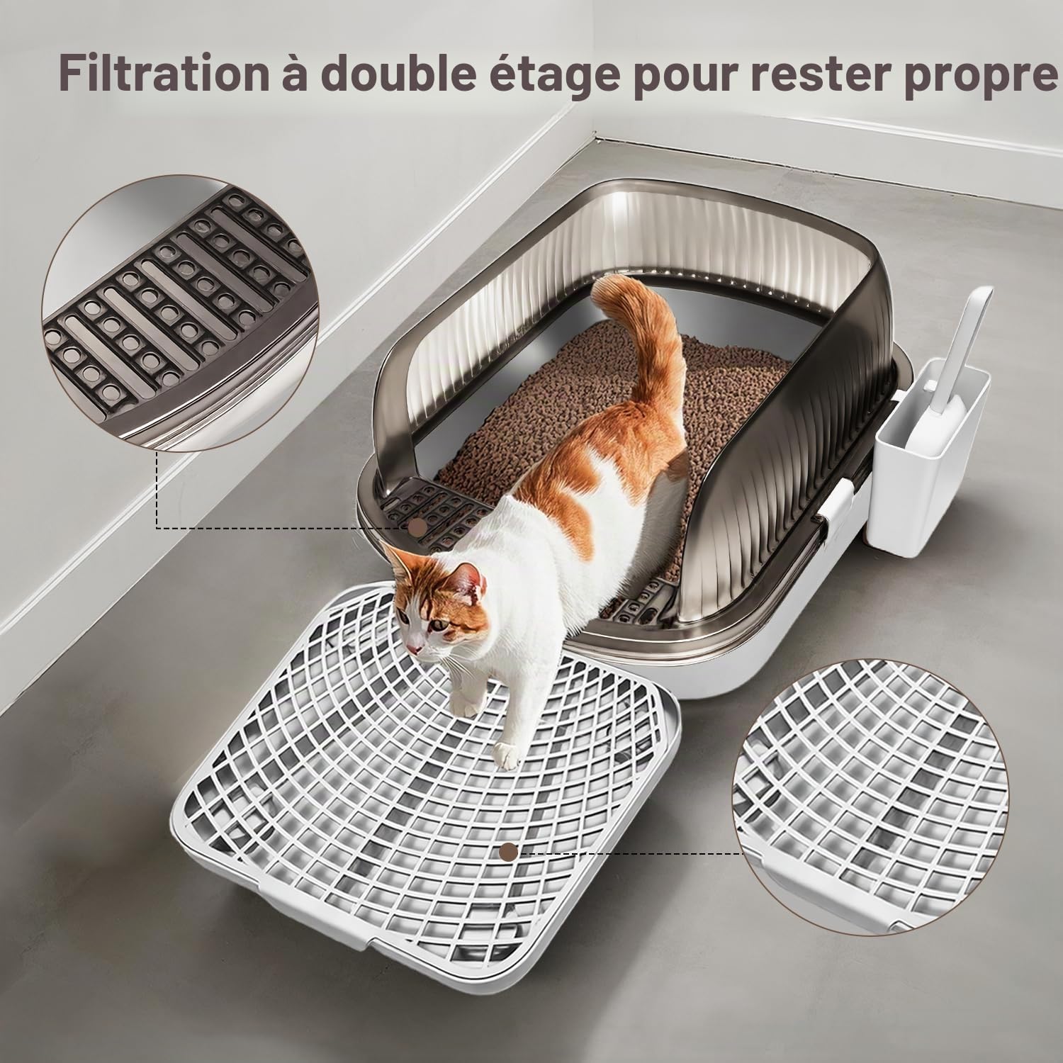 ZOOPARK Bac à Litière Chat XL 52cm INOX