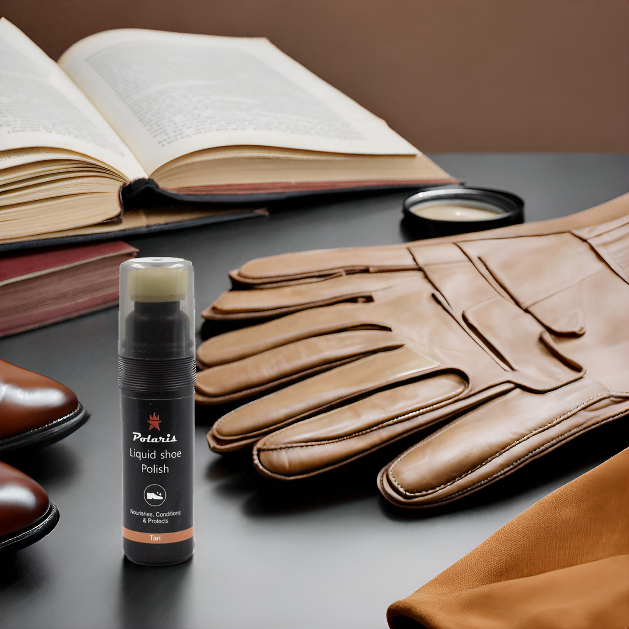 polaris Premium Liquid Wax Shoe Polish (Tan) 3