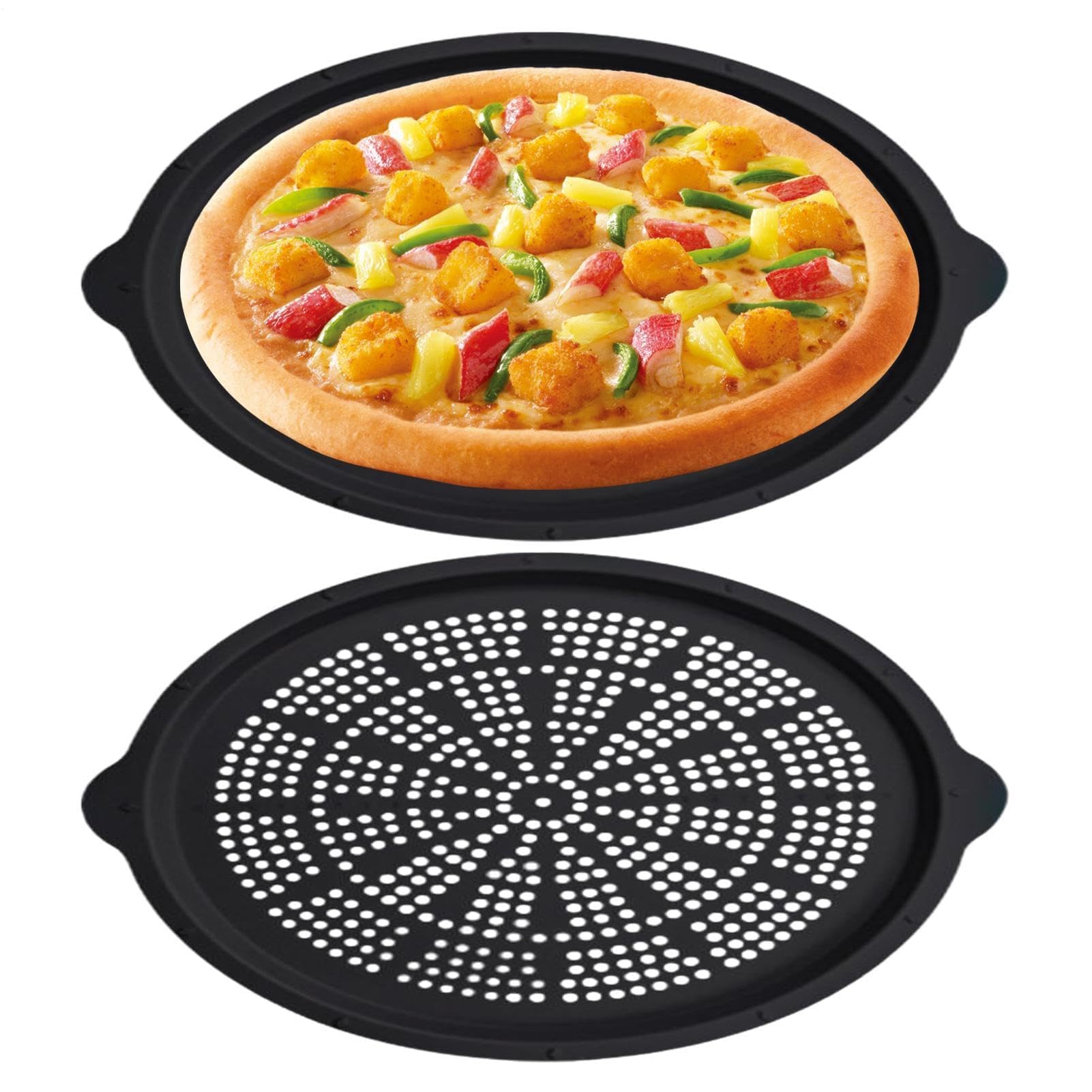 Nieprzywierająca patelnia do pizzy - okrągłe perforowane naczynia do pieczenia do domowych kuchni i restauracji - odporne na wysokie temperatury talerze do serwowania