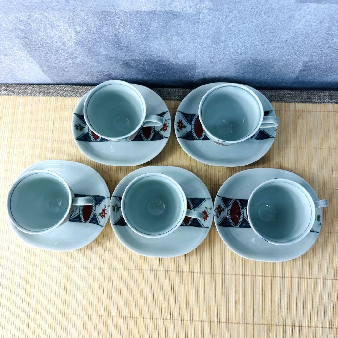 5/10まで値下げ 有田焼 龍峰窯 カップ＆ソーサー＆ケーキ皿　トリオ５客セット Amazon.co.jp: 有田焼 未峰窯 コーヒーカップ&ソーサー 三客