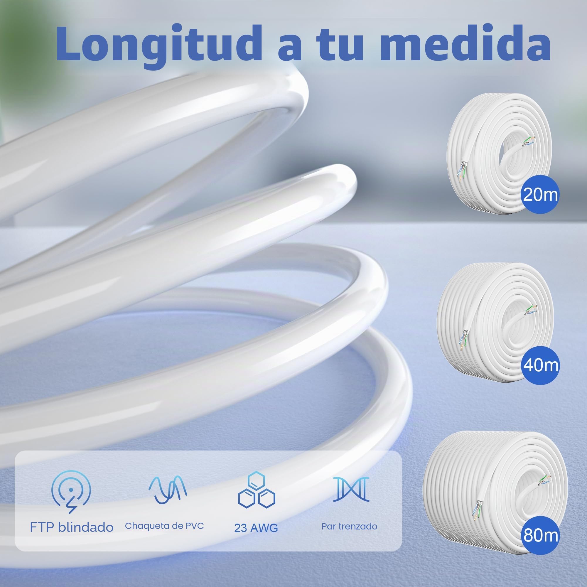 ikbc Cable Ethernet 100 Metros, Cat 6 Cable de Red FTP Blindado Cable RJ45 100m Alta Velocidad, Gigabit Cable LAN 100m Cable Internet Blanco 23AWG, Exterior Interior Cable de Instalación Anti-jamming