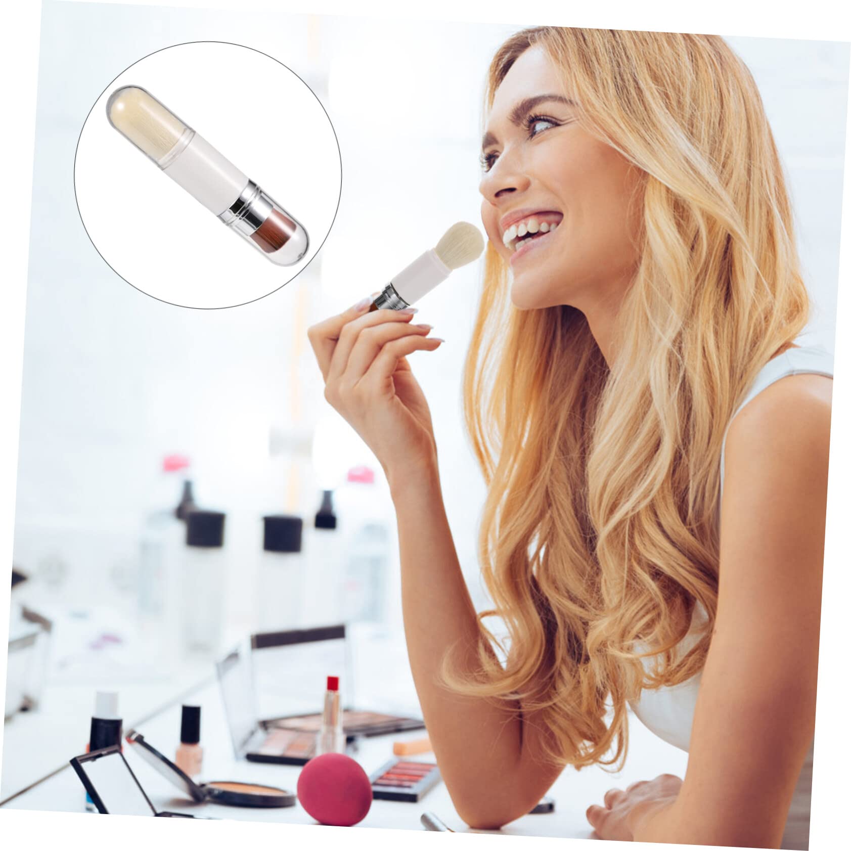 FRCOLOR 3pezzi Pennello Fondotinta Retrattile Doppia Testa Spazzola Per Blush e Cipria Strumento Makeup Per Applicazione Facile e Precisa