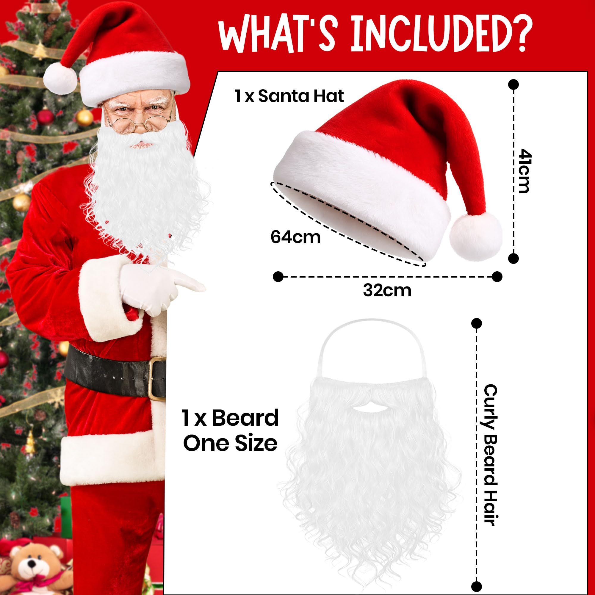 Tinsel Town 2pc Santa Hat and Beard for Adults Father Christmas Outfit, Santa Beard and Hat Set for Father Christmas Costume - Image 2