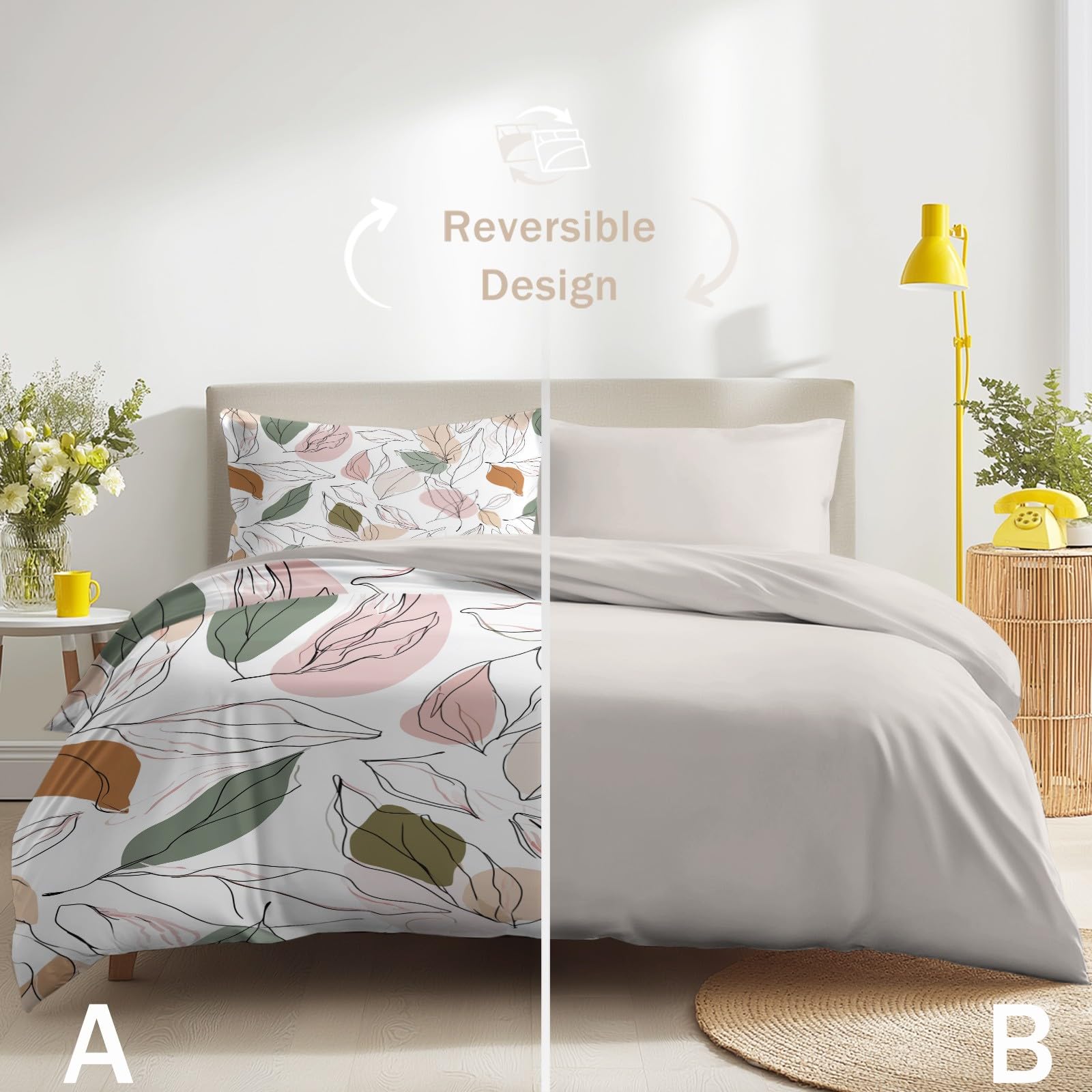 Générique Poszwa na kołdrę 240 x 220 cm Minimalistyczna botanika, komplet pościeli 2-osobowej, prześcieradło z gumką, prześcieradła 4-częściowy zestaw pościeli z 2 poszewkami na poduszki