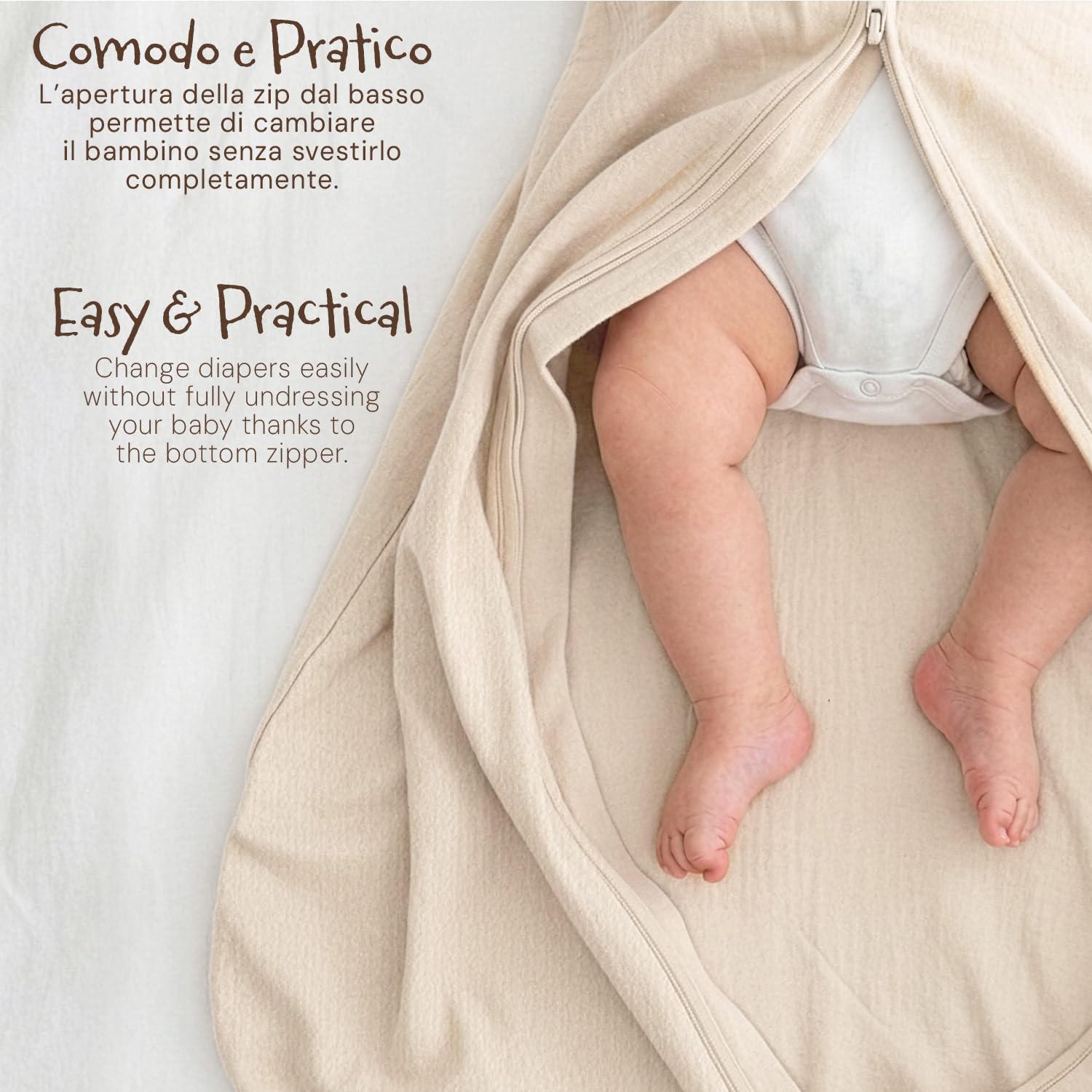 PERLETTI Gigoteuse TOG 1.0 Été Printemps en Coton Bio - Turbulette Bébé Sans Manche avec Fermeture Éclair - Sac de Couchage Doux Nouveau-Né Garçon Fille Léger