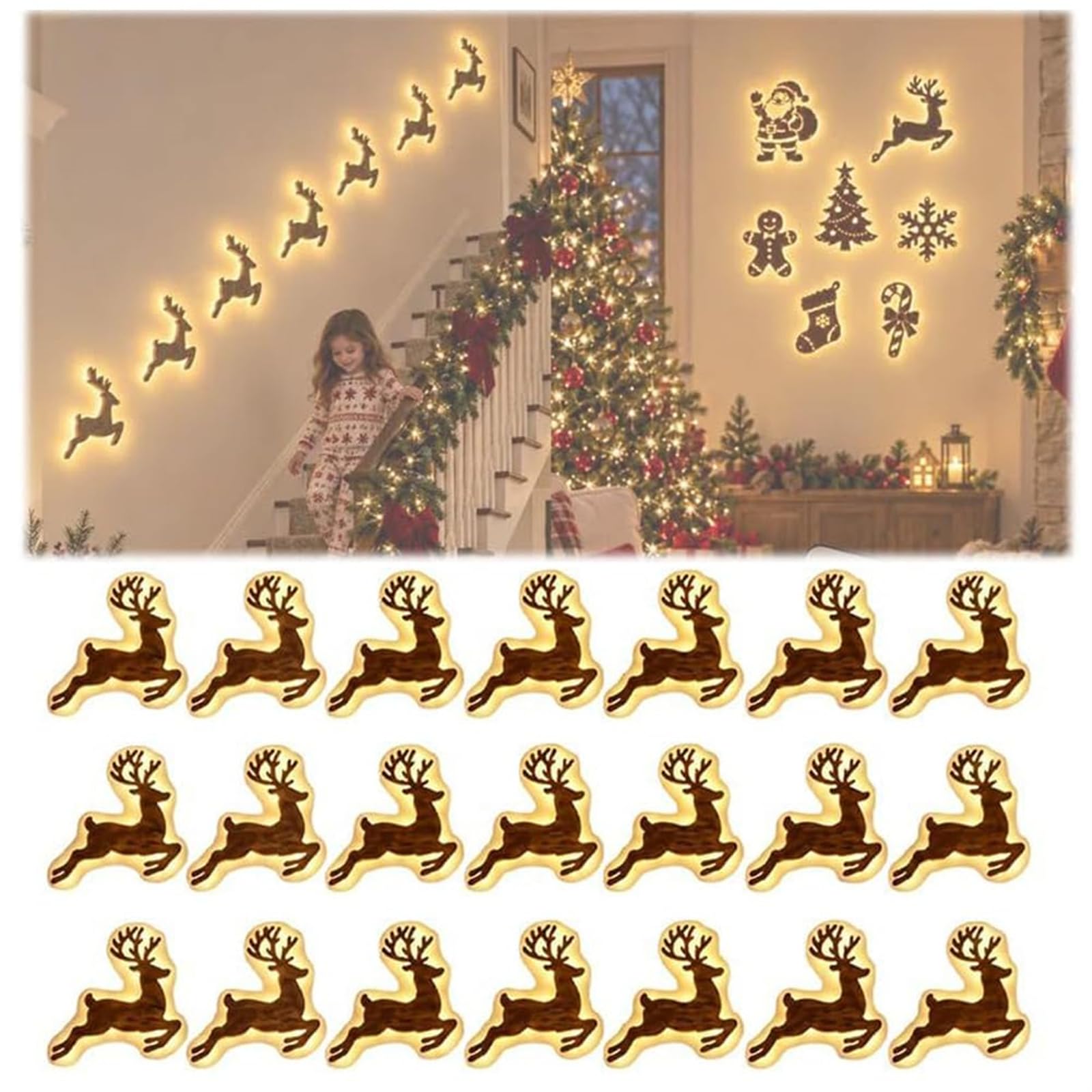Decorazioni murali a LED a Forma di Renna - Illuminazione Natalizia Festiva (A-21 Pezzi)