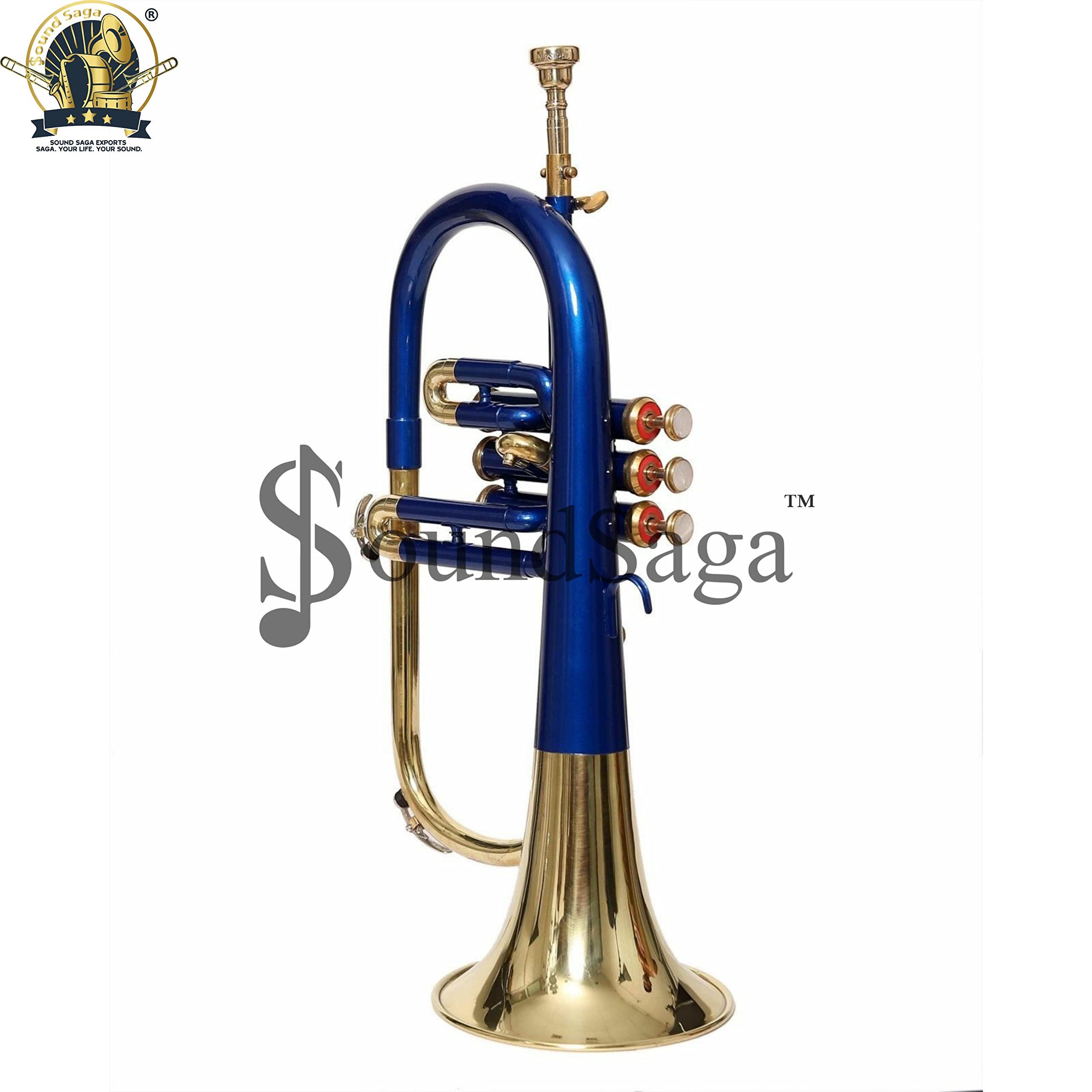 Flugel Horn 3-zaworowy skok BB najwyższej jakości mosiądz, w tym ustnik i futerał (niebieskie złoto)