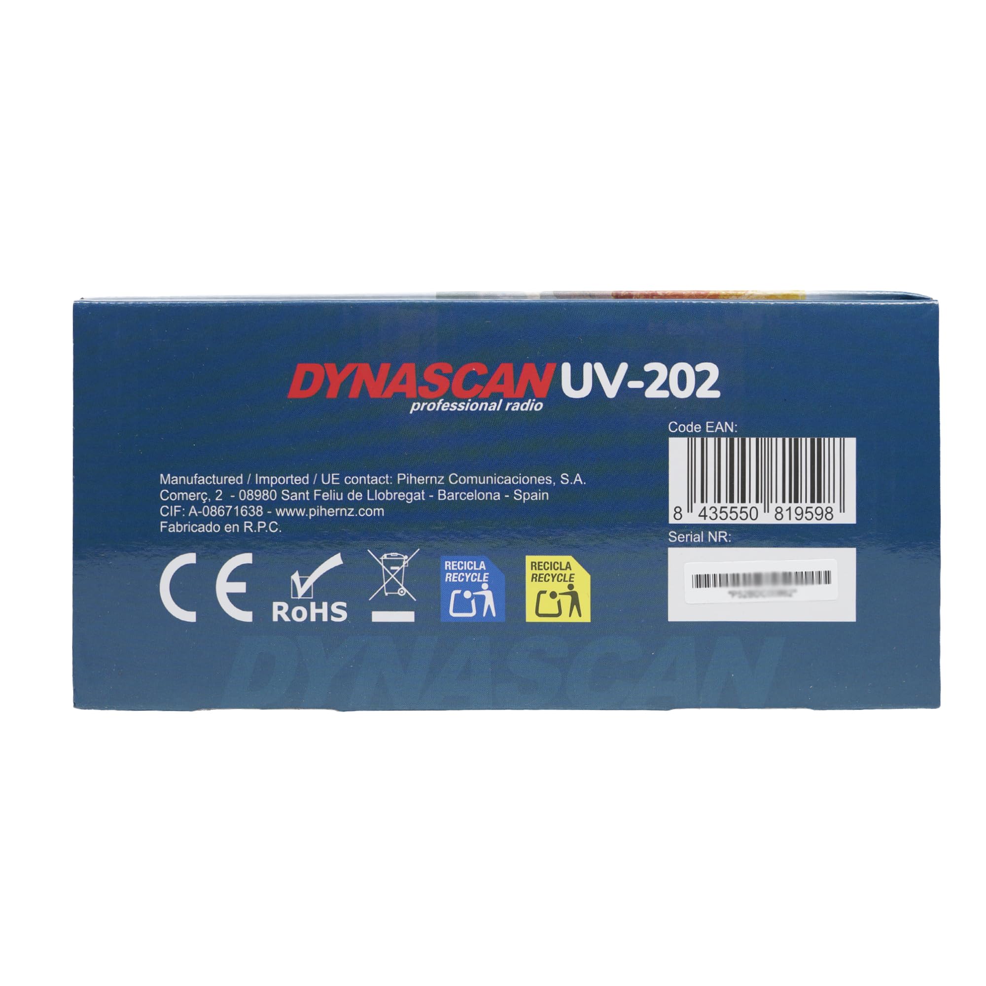 Stazione radio VHF/UHF Dynascan UV‑202 doppia banda, 5 W, 200 canali, VOX, riduzione del rumore, ricezione FM e banda aerea AM, IP67
