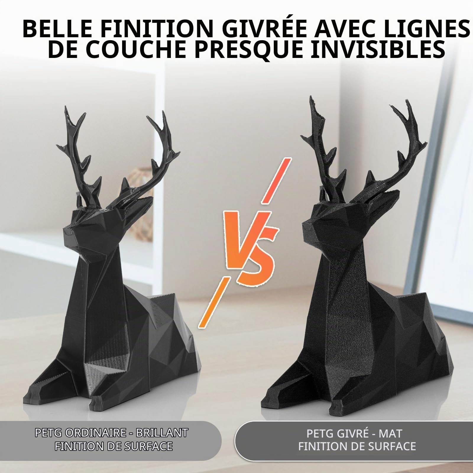 TINMORRY Filament PETG GF 1,75 mm, filament imprimante 3D 1 kg X4, Noir givré