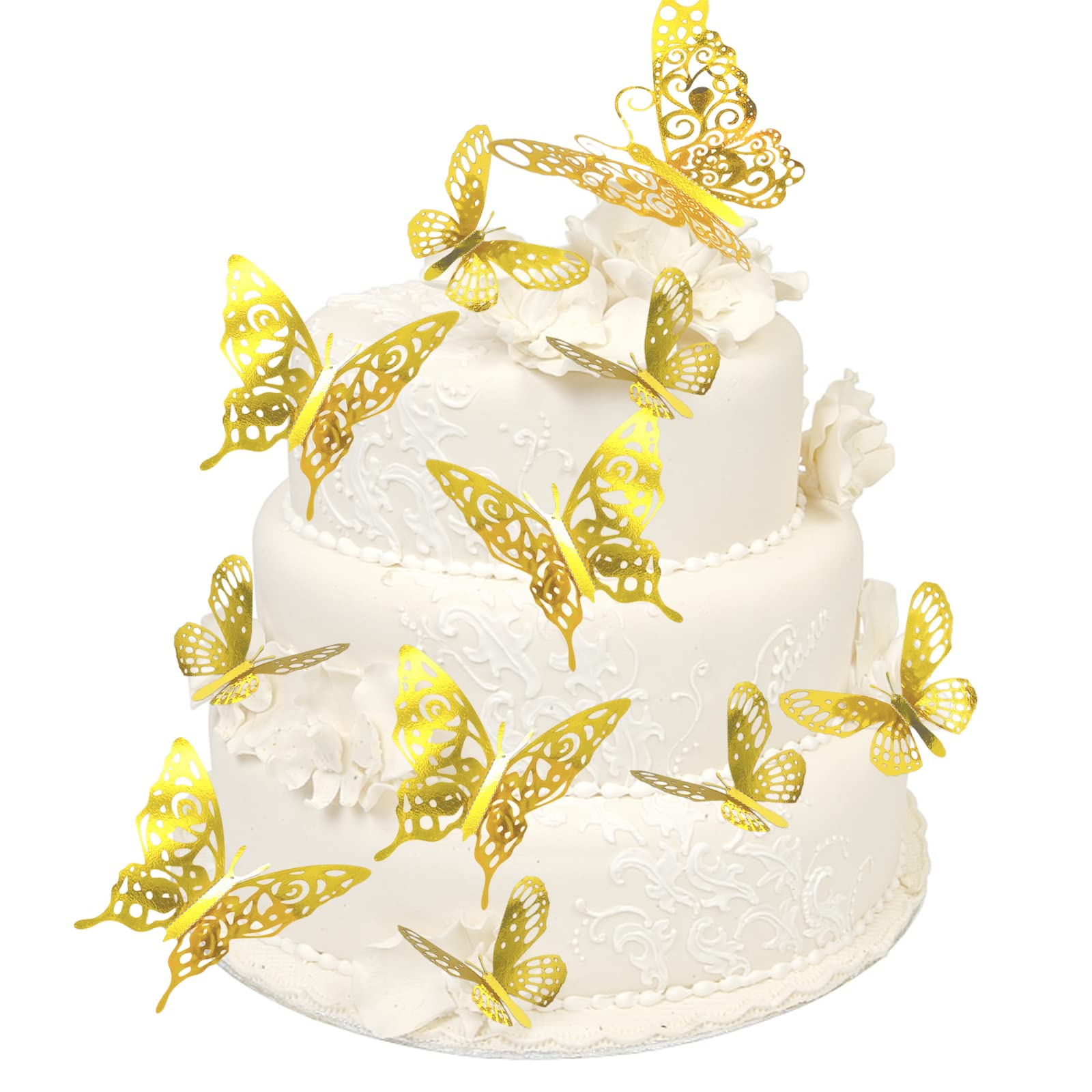 60 Stück Schmetterling-Kuchen-Topper – 3D Cupcake-Deko, Goldener Rand, Verschiedene Größen, Für Geburtstag & Hochzeit