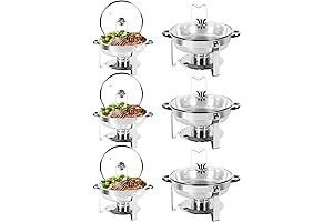 6-Piece Chafing Dish Buffet Set with Stainless Steel and Glass Lid Warmers for Catering
