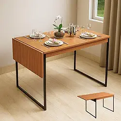 Mesa de Jantar Industrial Extensível Dobrável 100% MDF e Aço 130x60cm Ideal para Apartamento e Cozinha Moderna - Cor Freijó - Exclusividade