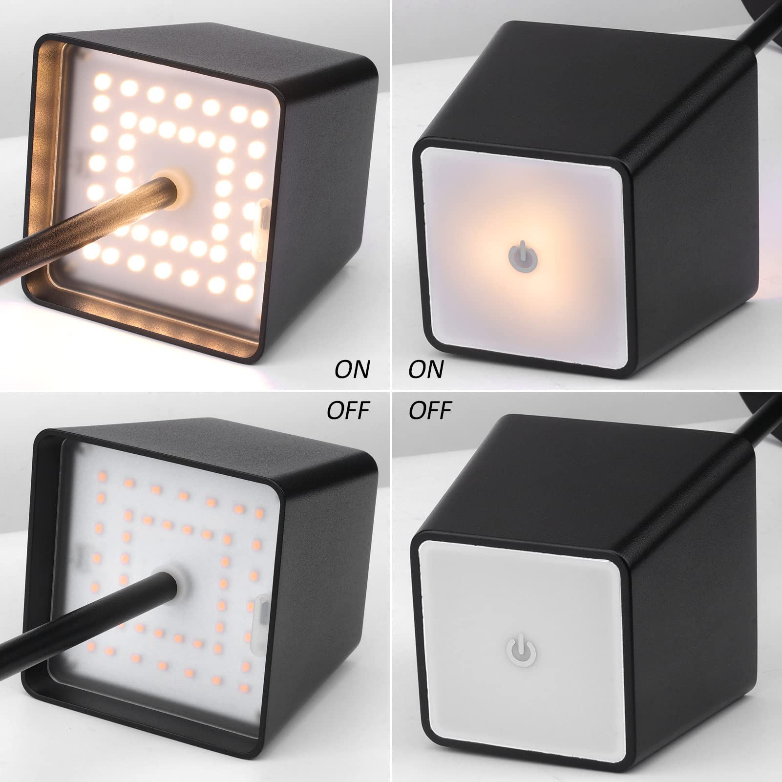 K-Bright 2 pezzi Lampada LED Dimmerabile da tavolo in alluminio, H38cm, Ricaricabile Colore luce calda Per interni/esterni Lampada da scrivania senza fili con 1m USB-C (Nero)