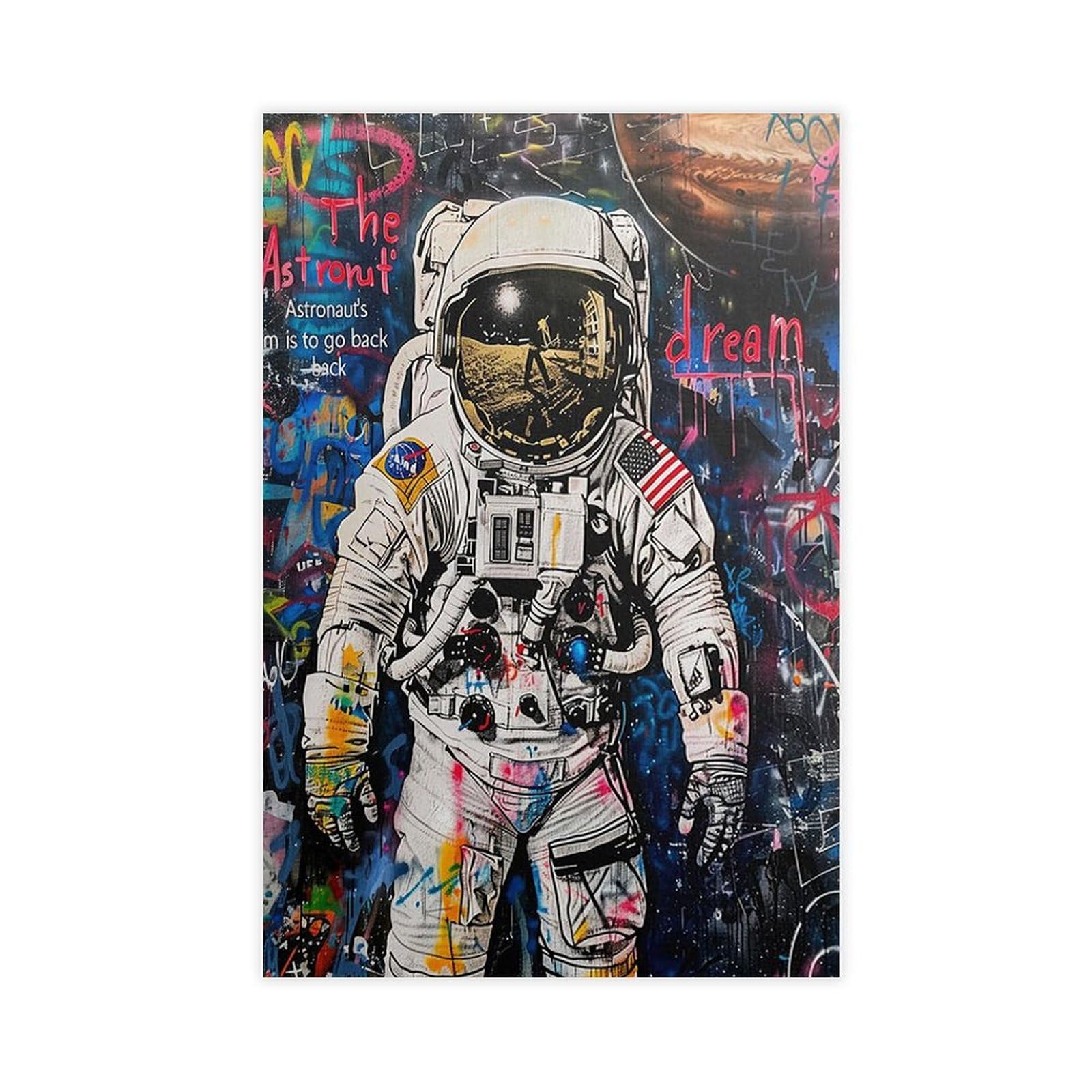 Bareronor Graffiti Astronaut Canvas Poster Bedroom Decor Landscape Office Room Decor Gift 8" L X 12" W