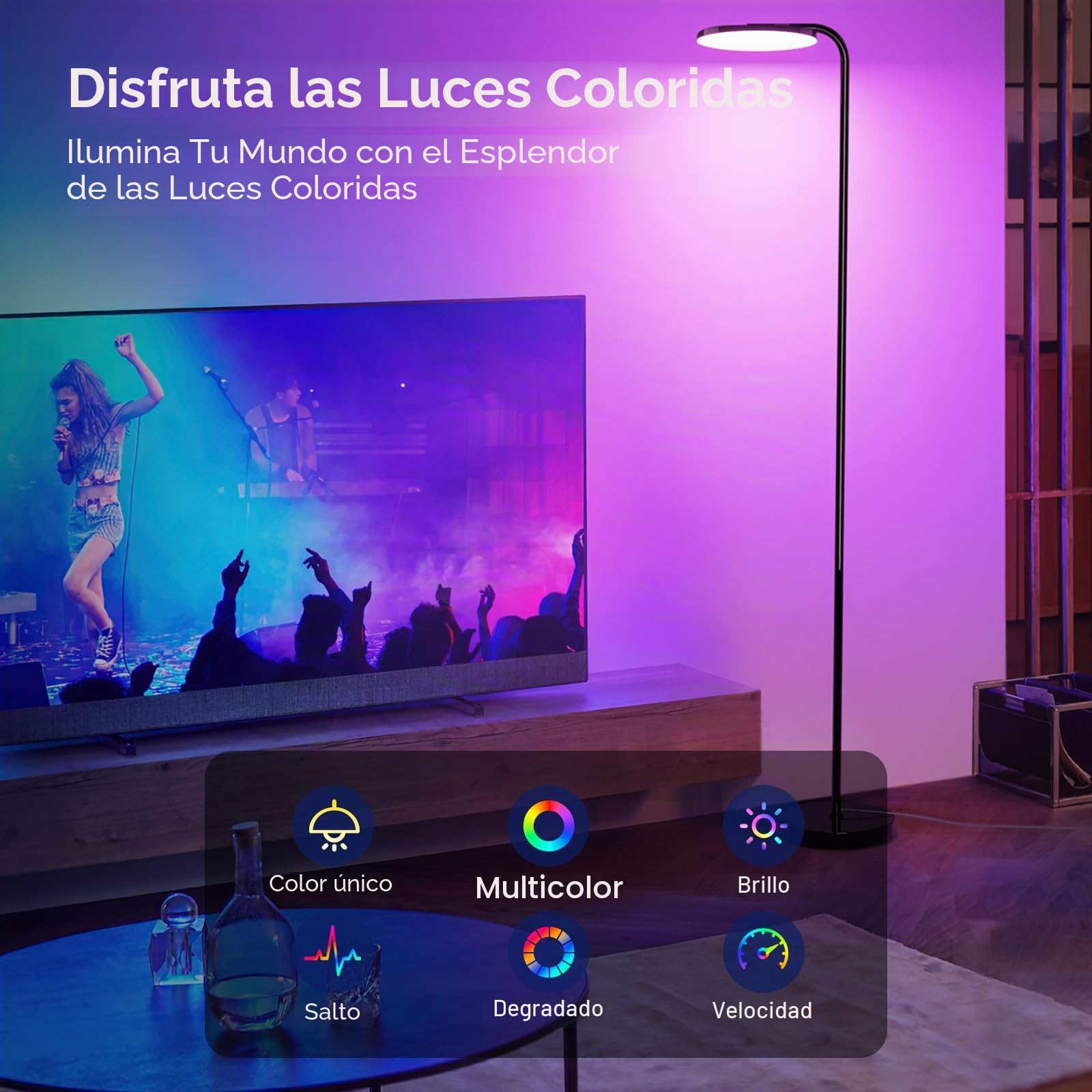 SIBRILLE 36W Lampara de Pie Salón RGB, Superbrillante Lámpara de Pie LED Regulable con Mando a Distancia, 3000K-6000K Lámpara de Lectura para Salón Dormitorio Oficina
