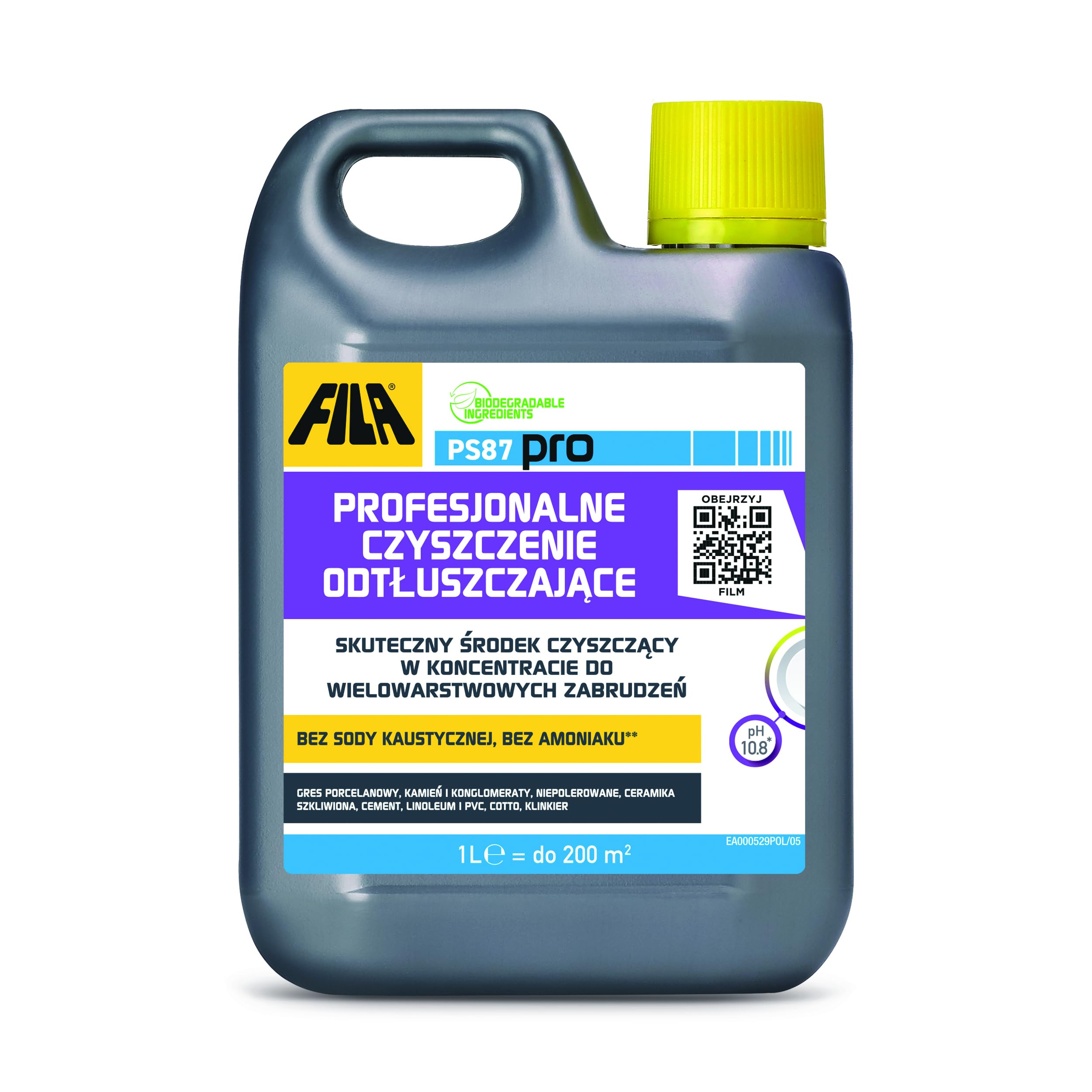 FILA Surface Care Solutions PS87 PRO, Detergent Odtłuszczający I Usuwający Wosk Do Gresu, Kamienia, Terakoty I Betonu, Uniwersalny Odtłuszczacz Do Podłóg, 1 L