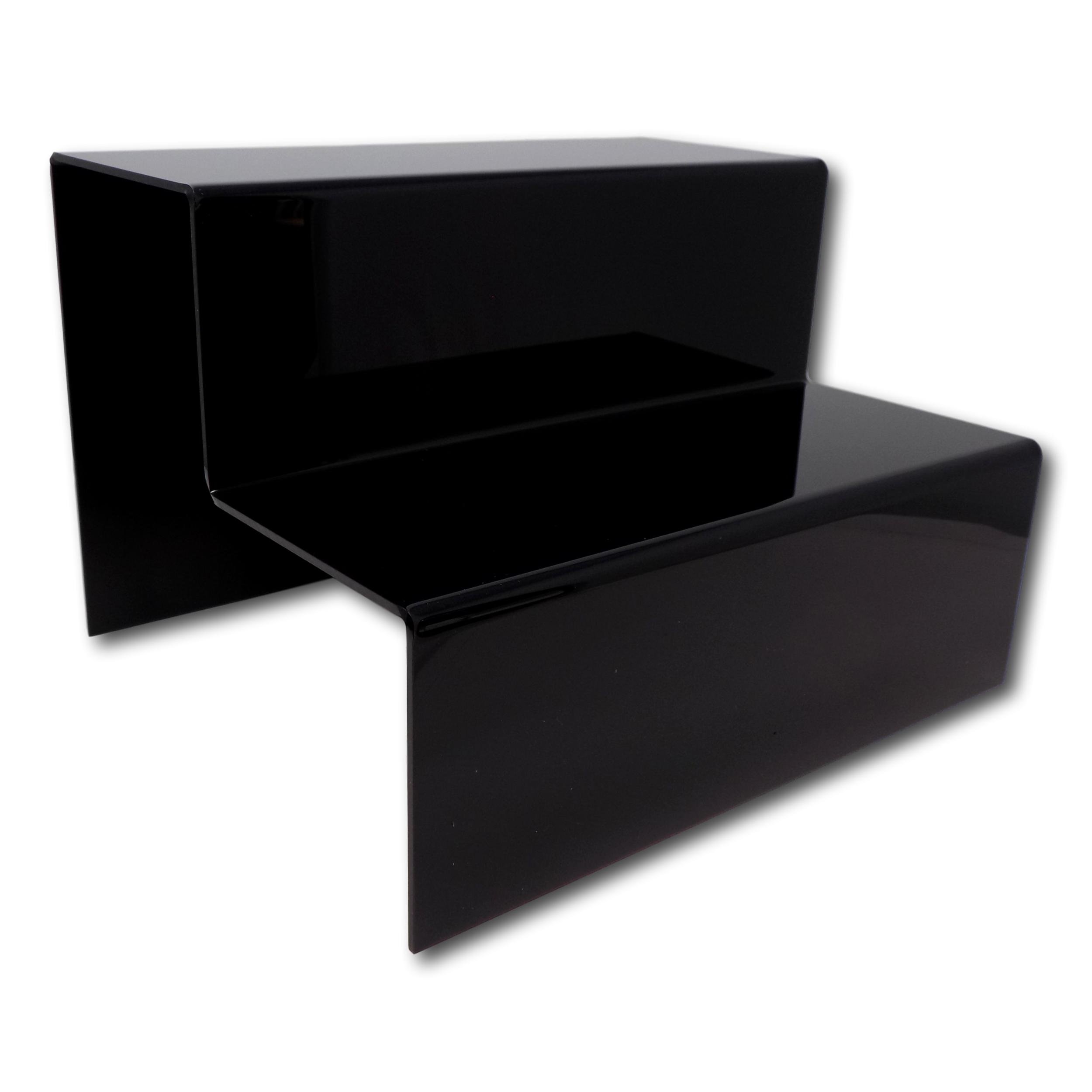 EPOSGEAR Two Step Tier Clear or Coloured Acrylic Plastic Retail Riser Counter Display Stands - Perfect for Shops, Stalls, Ornaments, Models etc (Black, Extra Large Wide)