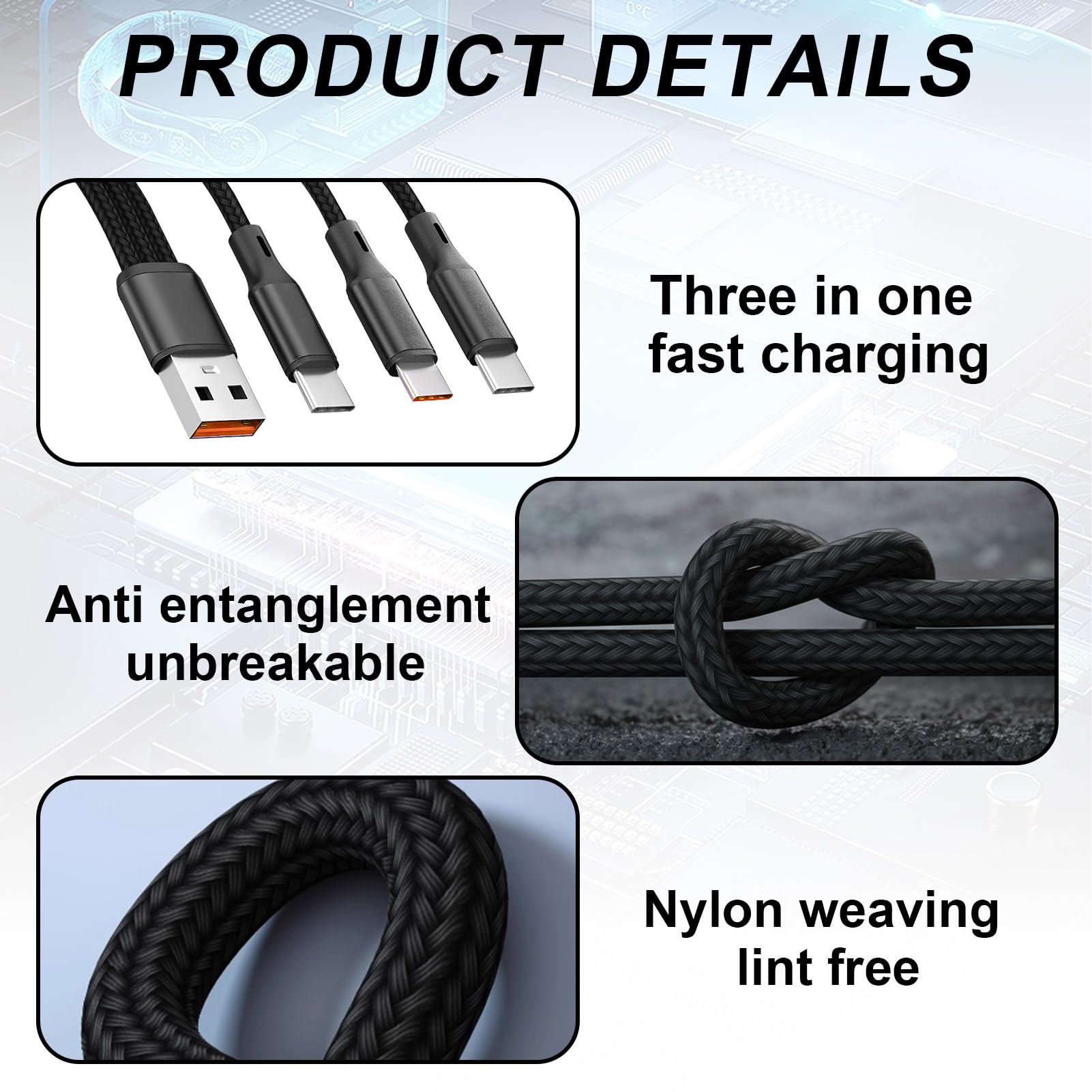 Splitter USB C a 3 Type-C, Cavo 3 in 1 in Nylon Intrecciato, 1,2 m, Ricarica Rapida 5A, Compatibile con Mobile/Android e Altro